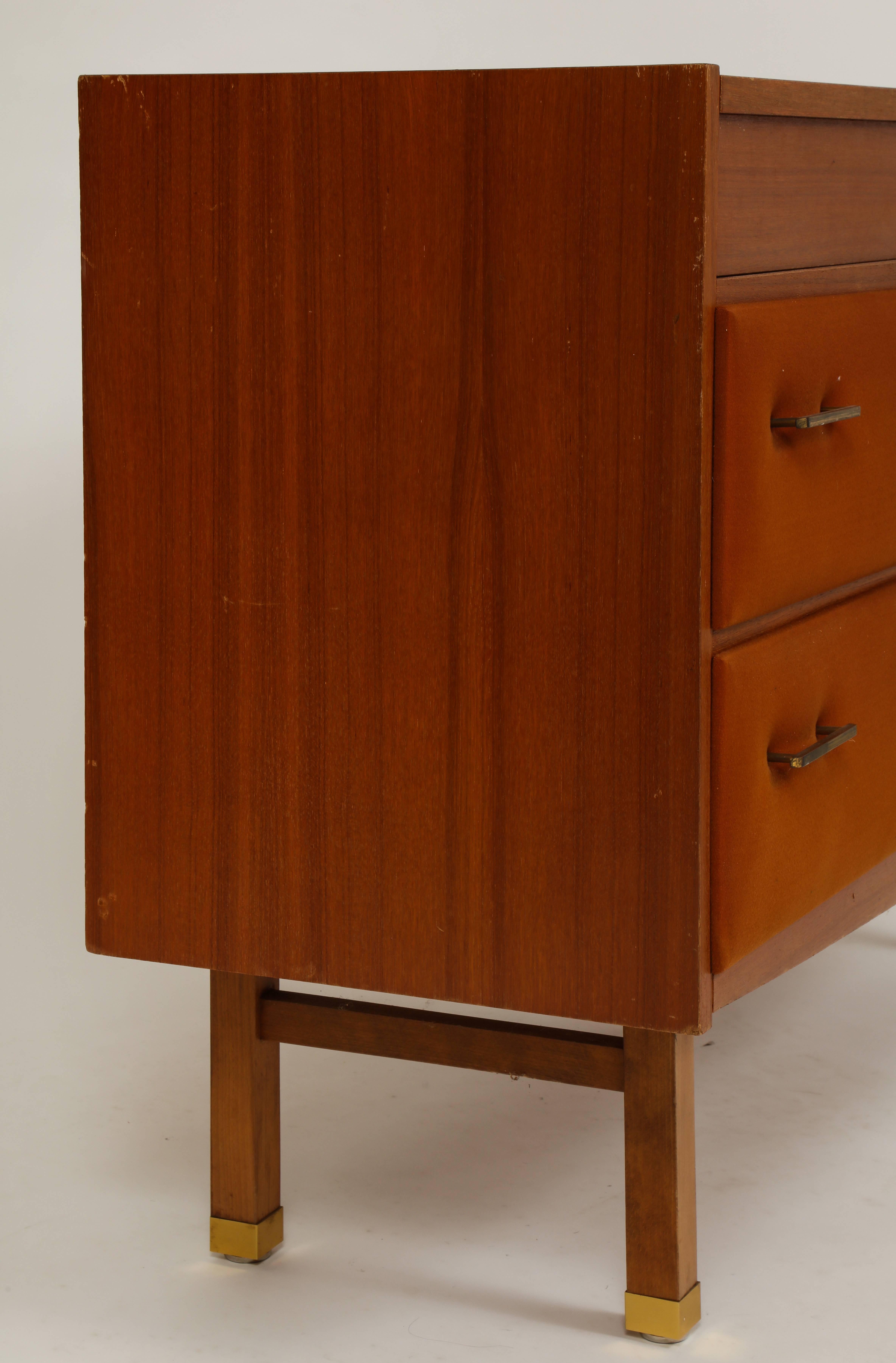 Roger Landault Midcentury Brown Teak Brass Vanity Commode French Modernist, 1960 In Good Condition For Sale In New York, NY