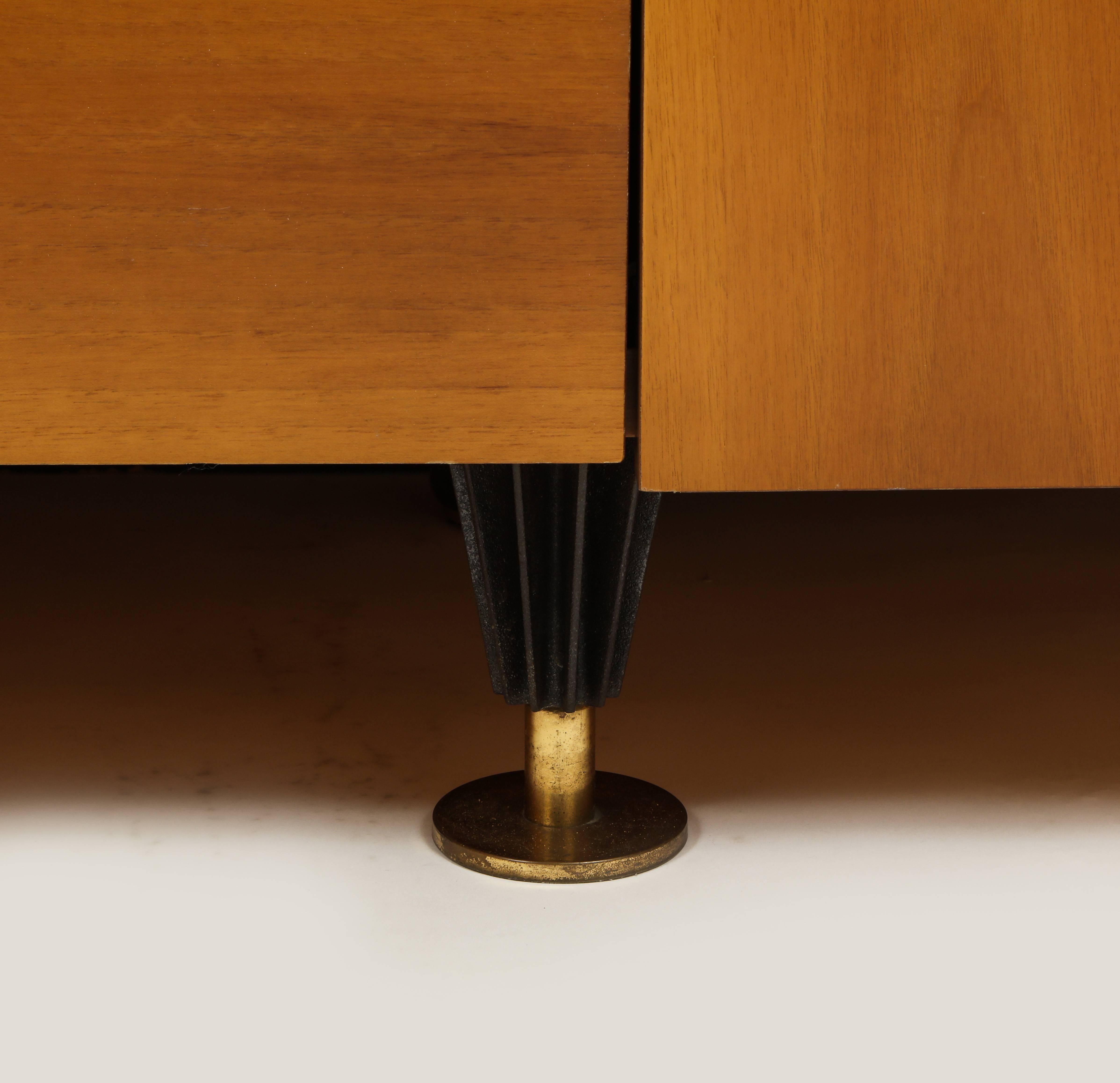 Pierre Cardin Sideboard Buffet Dresser Black Brown Wood Brass Detail 1980s-1990s In Good Condition In New York, NY