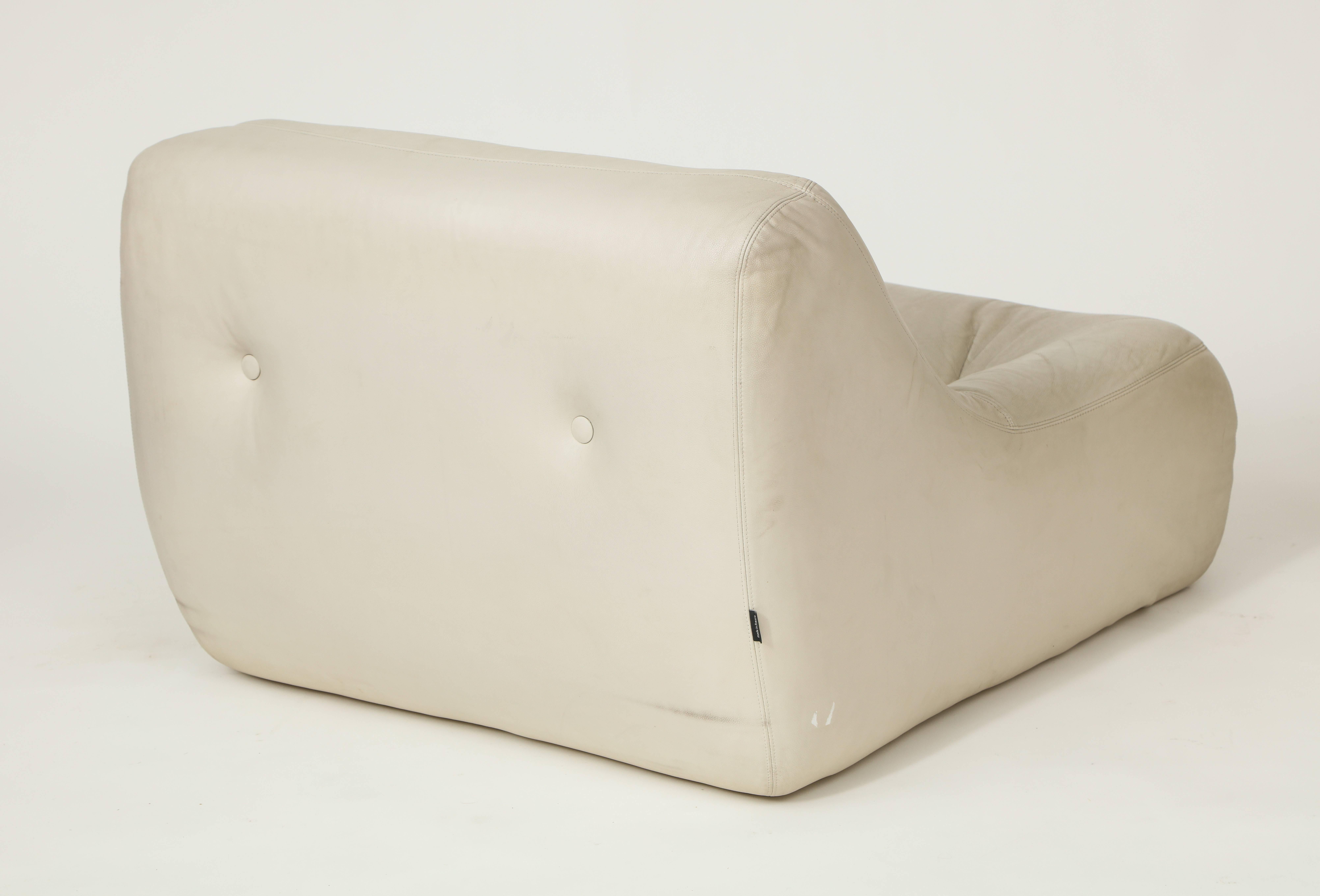 French Ligne Roset Vintage White Leather Set Michel Ducaroy Kali Chair Sofa, 1970