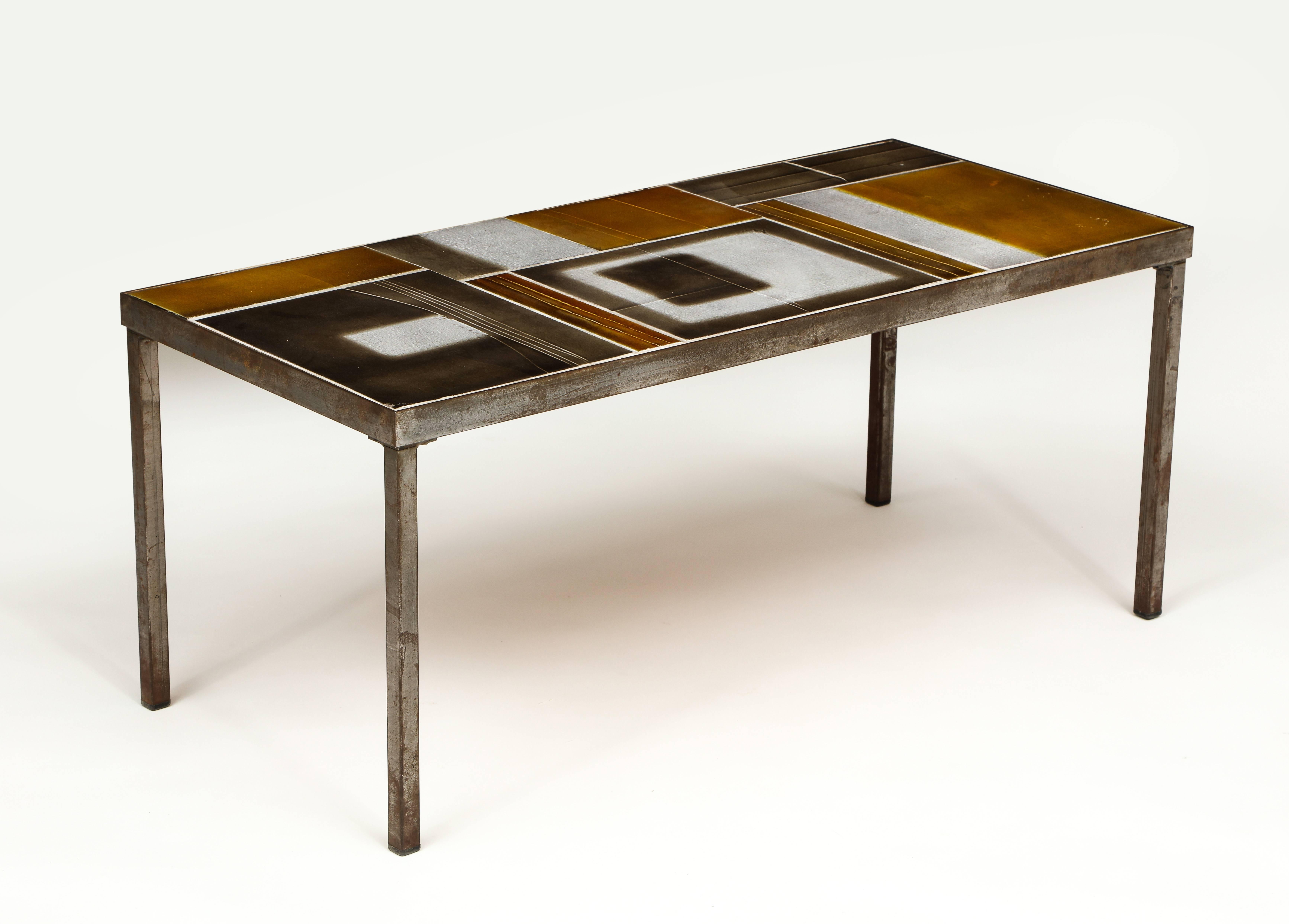 French Roger Capron Brown Lava Coffee Table Geometric, Mid-Century, France, 1950-1960