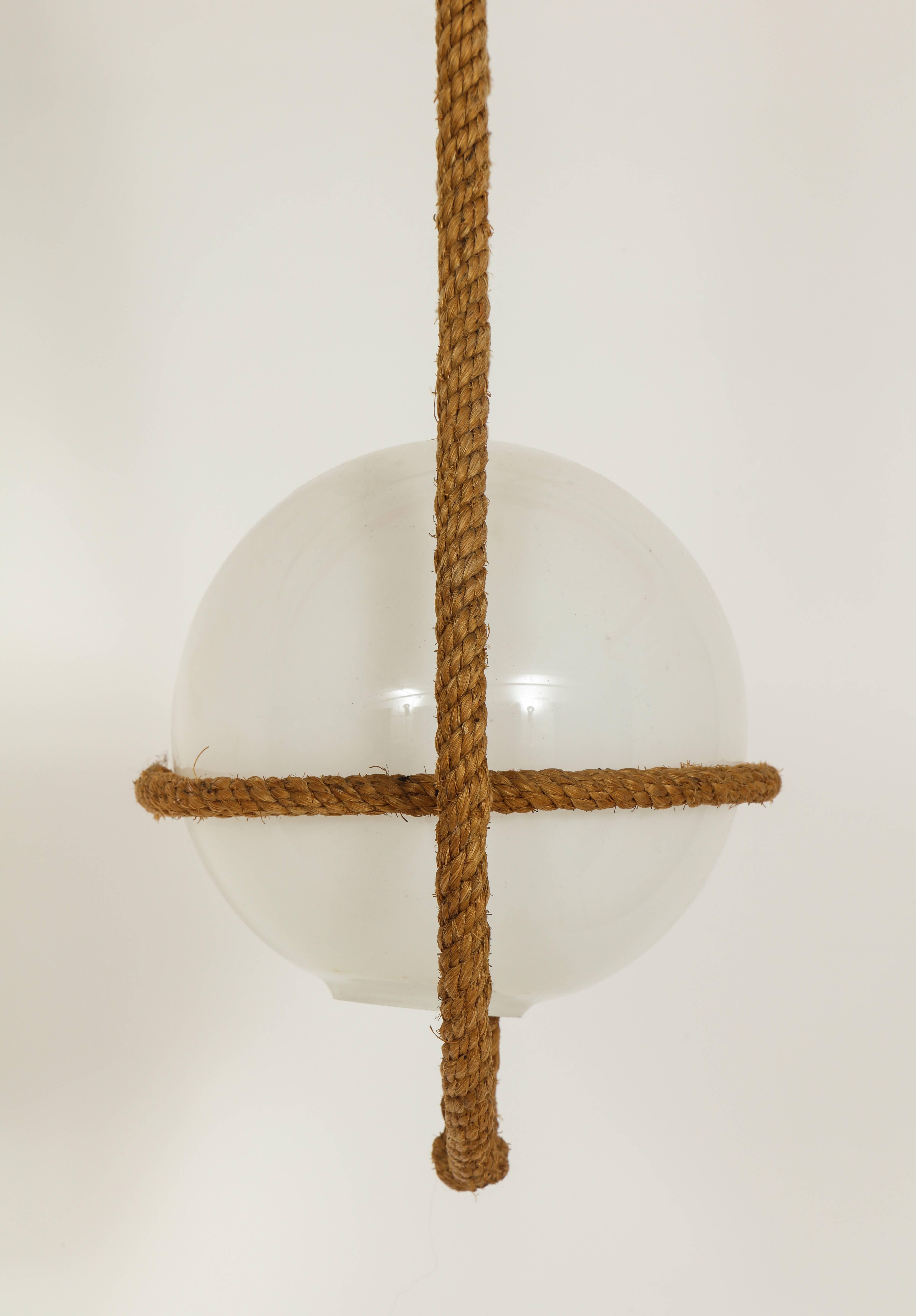 French Audoux Minet Hanging Cord Chandelier Light Mid-Century, France, 1950s