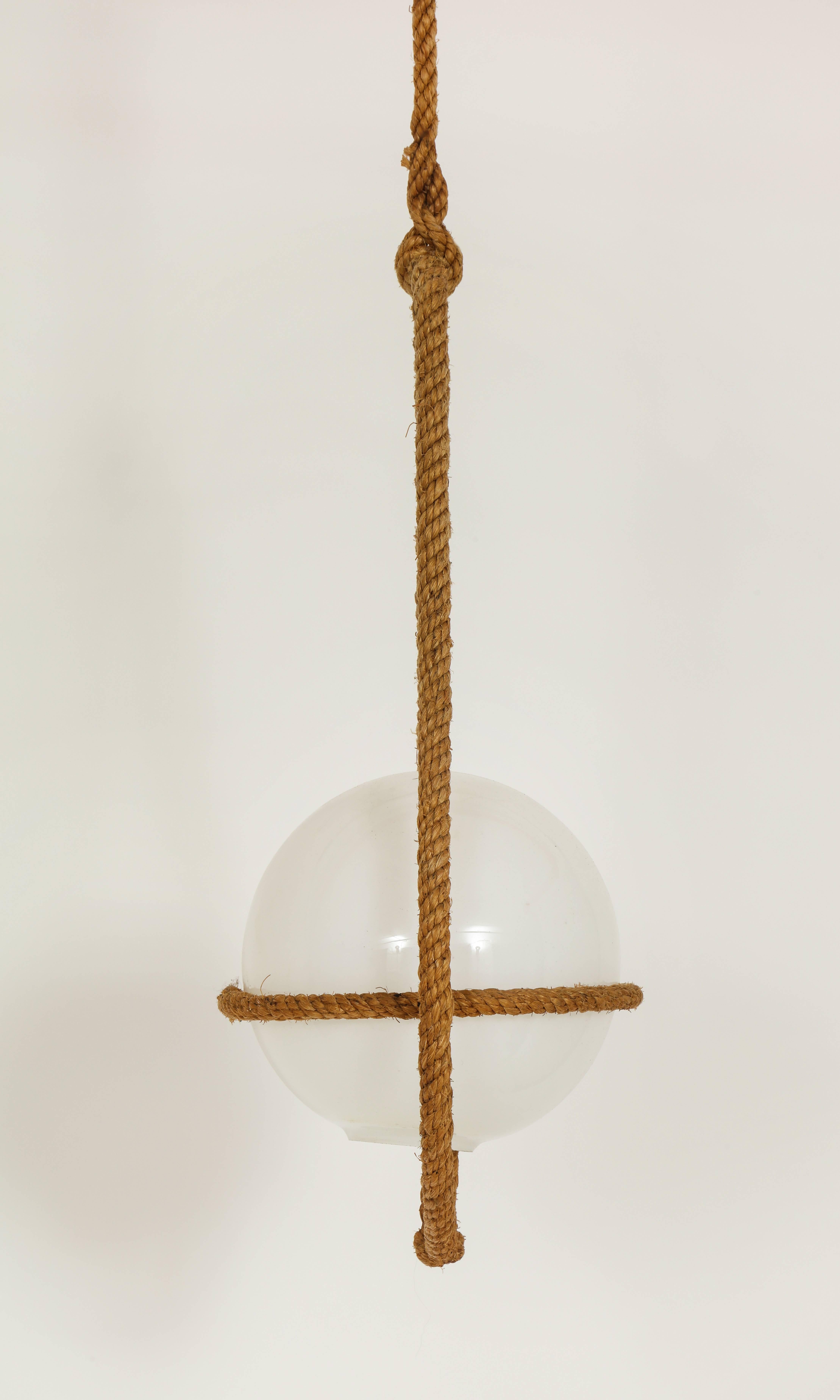 Audoux Minet Hanging Cord Chandelier Light Mid-Century, France, 1950s In Good Condition In New York, NY