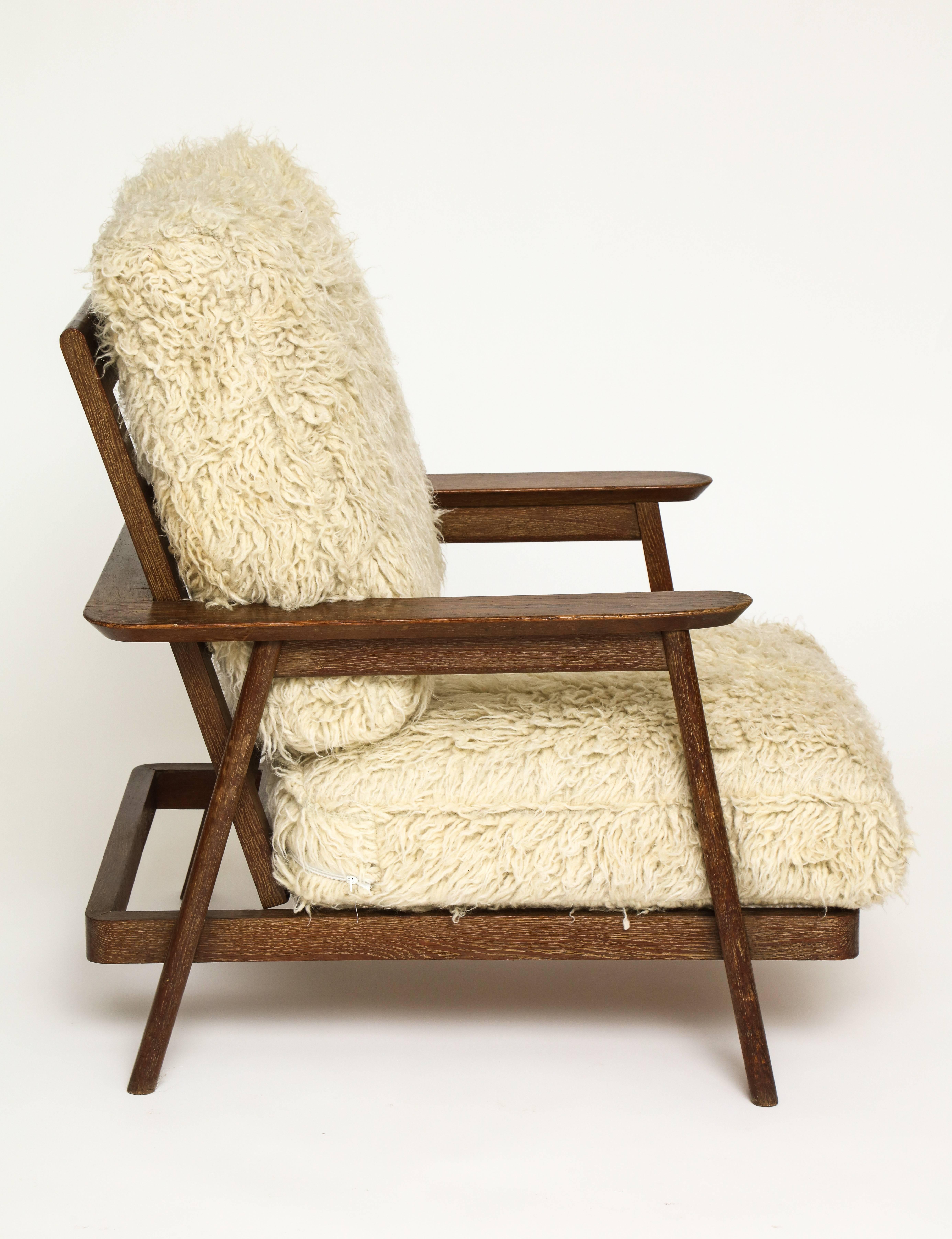 Mid-Century Modern Rene Gabriel Attributed Cerused Oak Lounge Chair Mid-Century, France, 1950