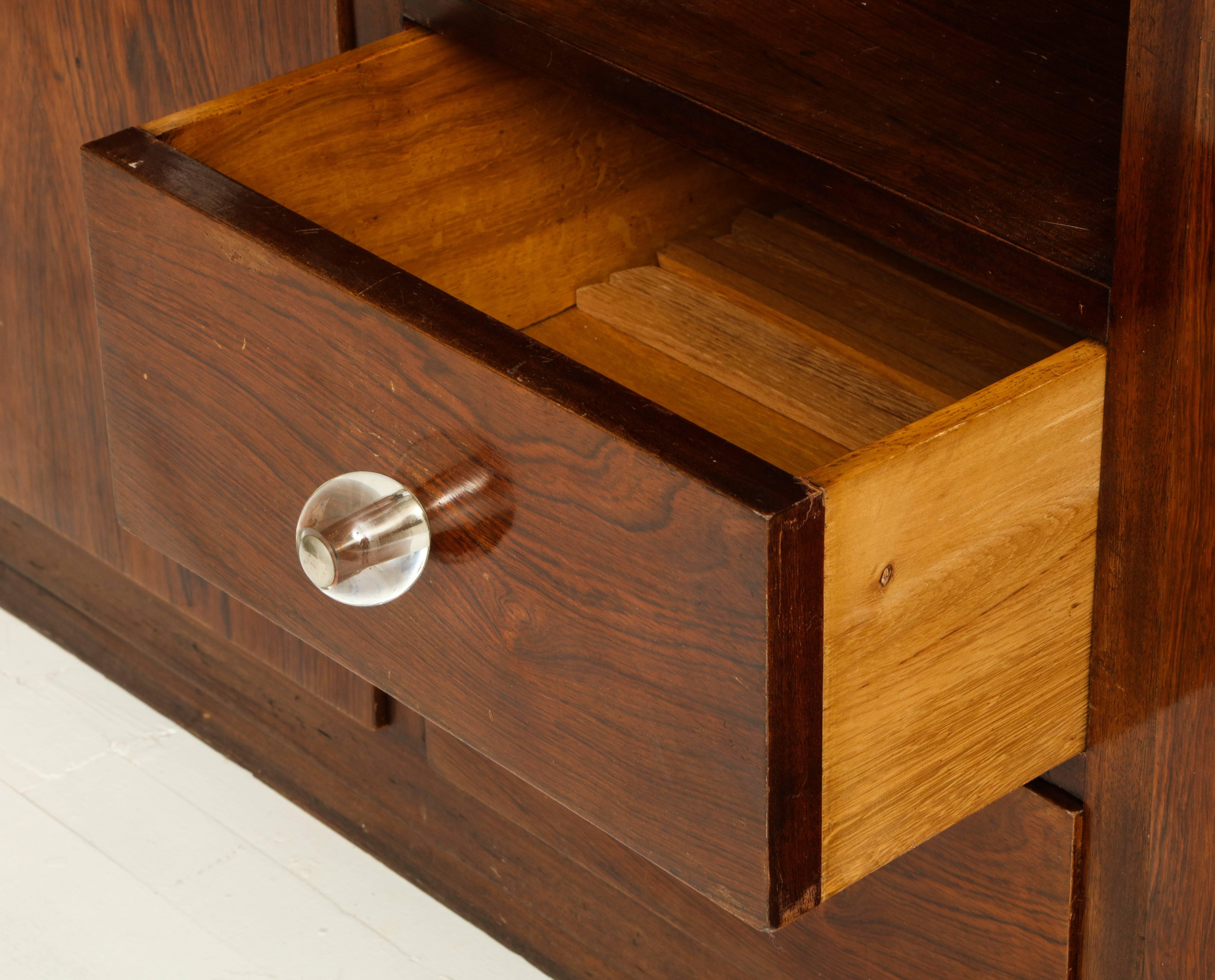 Rosewood, Deco Cabinet with Glass Handles in Jacques Adnet Style, France, 1940 1