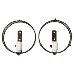 Perforated Jacques Biny Sconces Black, Mid-Century, France, 1950s