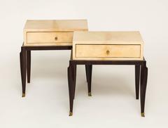 Jean Pascaud Parchment Bronze Rosewood Deco Nightstands, France 1930s, 1940s