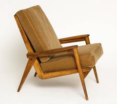 Guariche Attr. Oakwood Camel Mohair FS 144 Lounge Chair, Mid-Century France 1950