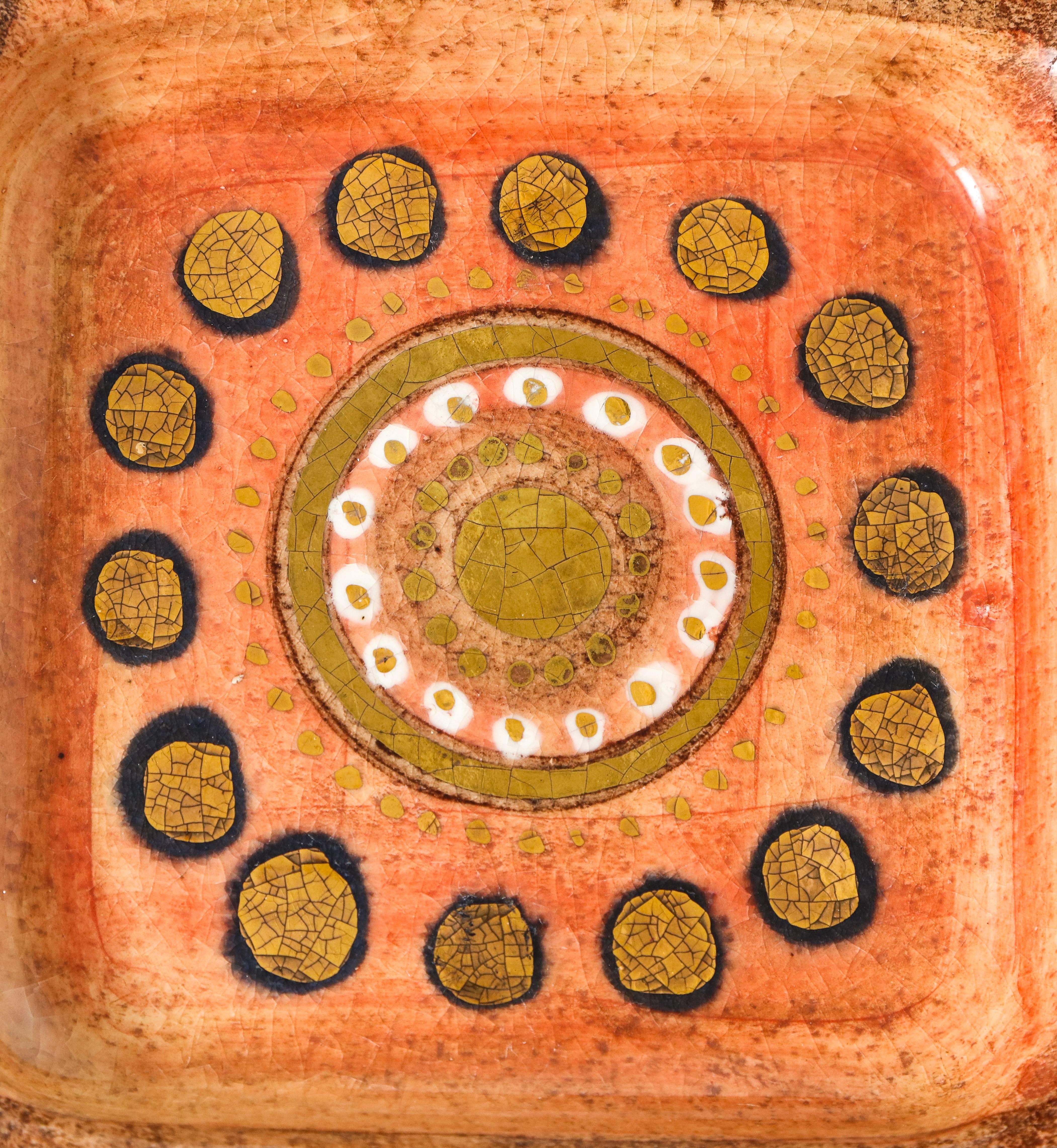 Mid-Century Modern Georges Pelletier Ceramic Dish Gold Orange, 1960s-1970s, France, Mid-Century