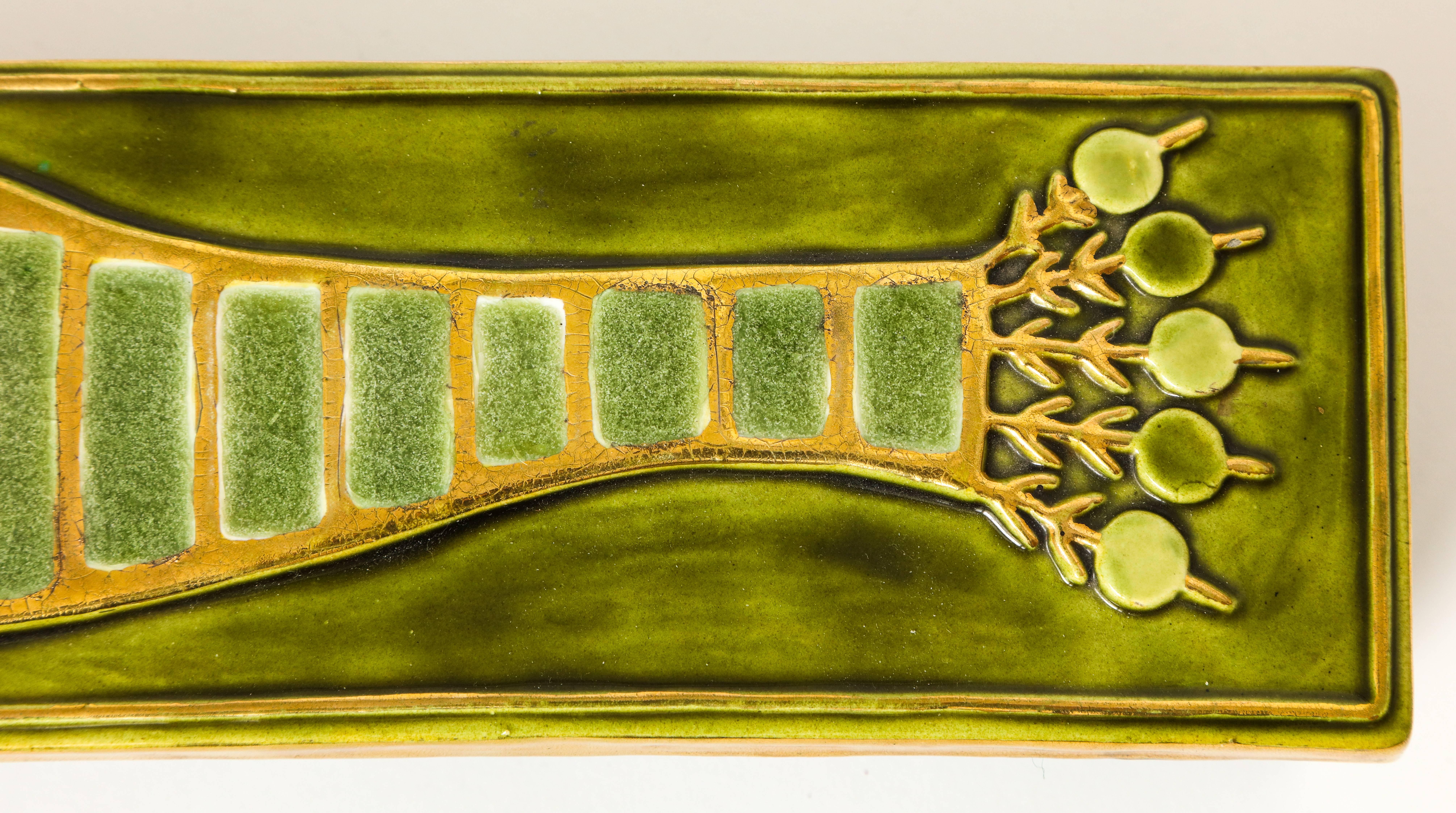 French Francois Lembo Green Ceramic Bird Box, Mid-Century, France, 1960-1970