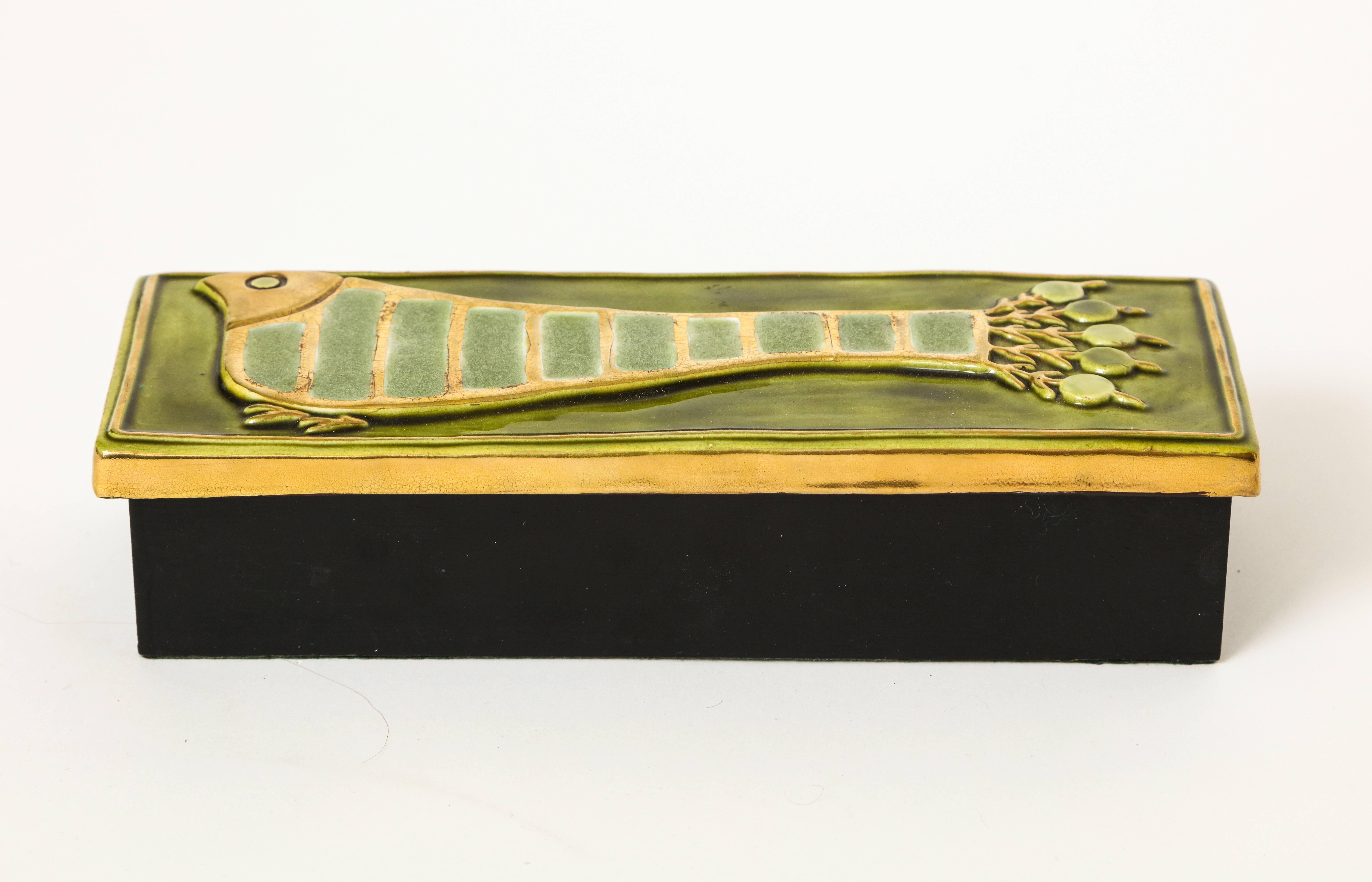 Francois Lembo Green Ceramic Bird Box, Mid-Century, France, 1960-1970 In Good Condition In New York, NY