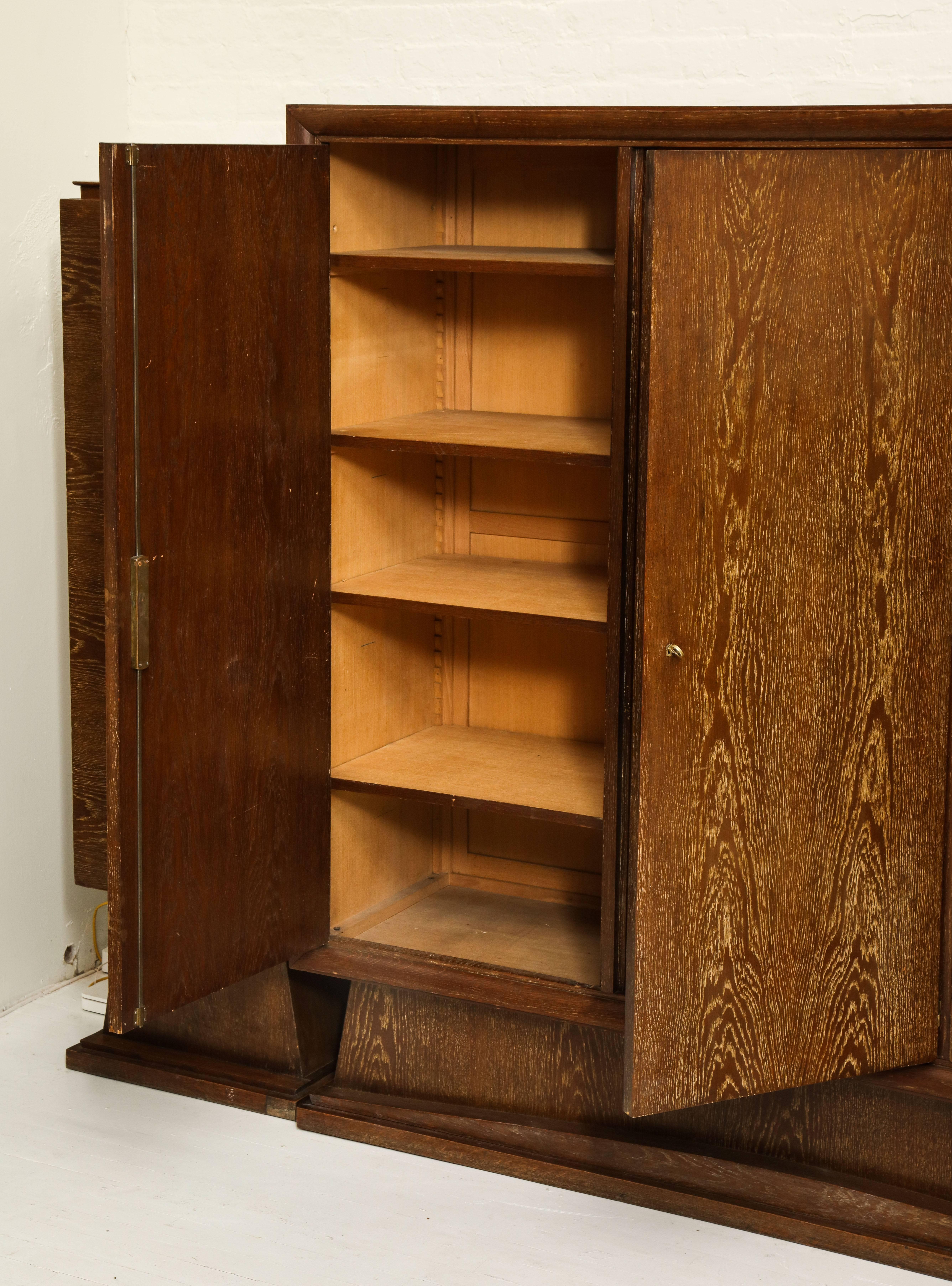 Art Deco Cerused Oak Sideboard Library Bookshelf Deco France, 1940, 1930 Mid-Century