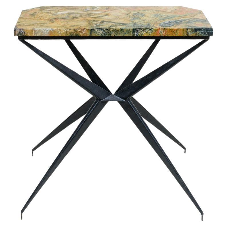 Mid-Century Black Iron Console Table with Marble Top, Italy, 1960s