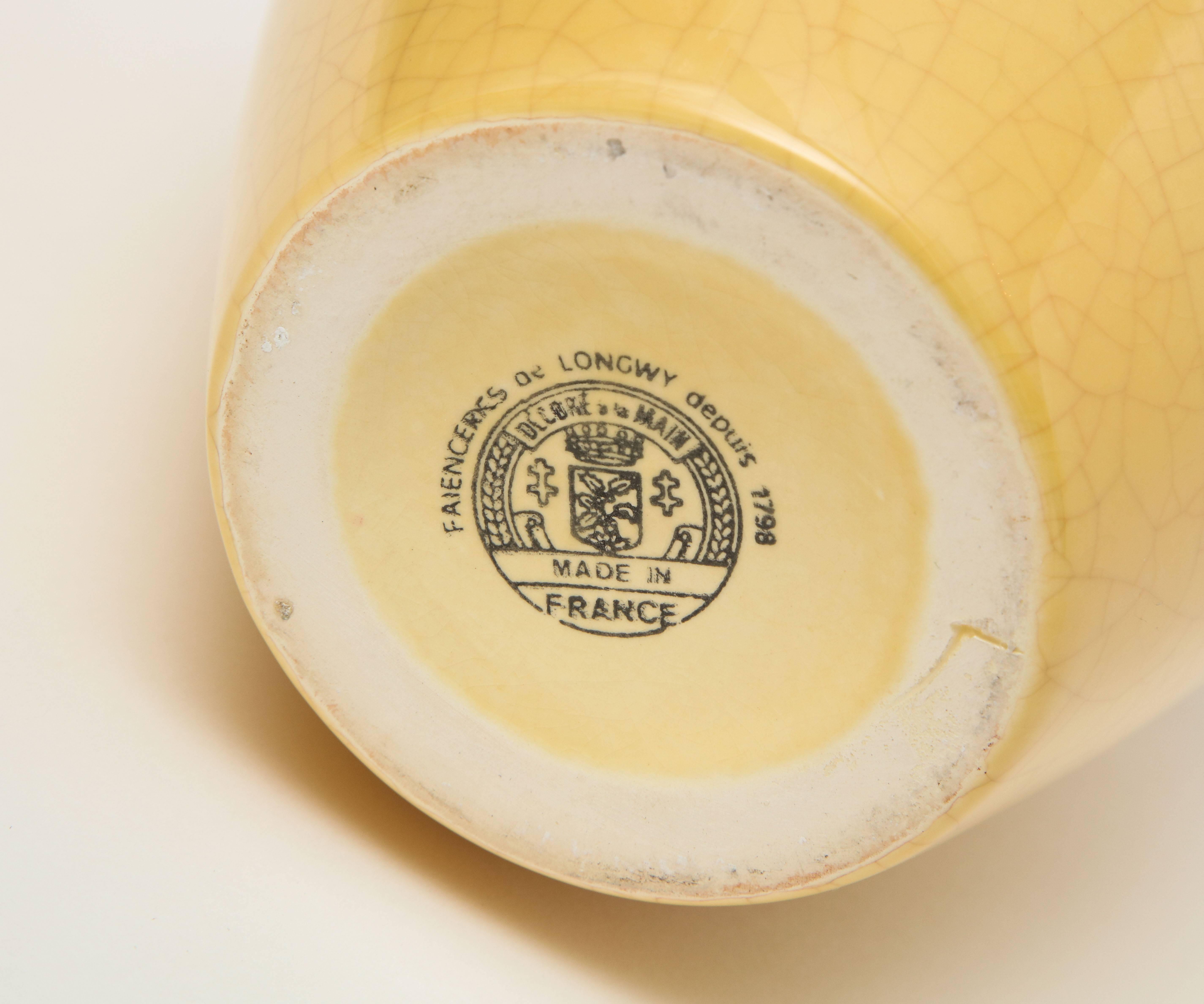 Longwy Pair of Ceramic Vases Gold Enamel Encrusted Jewels France Mid-Century 1