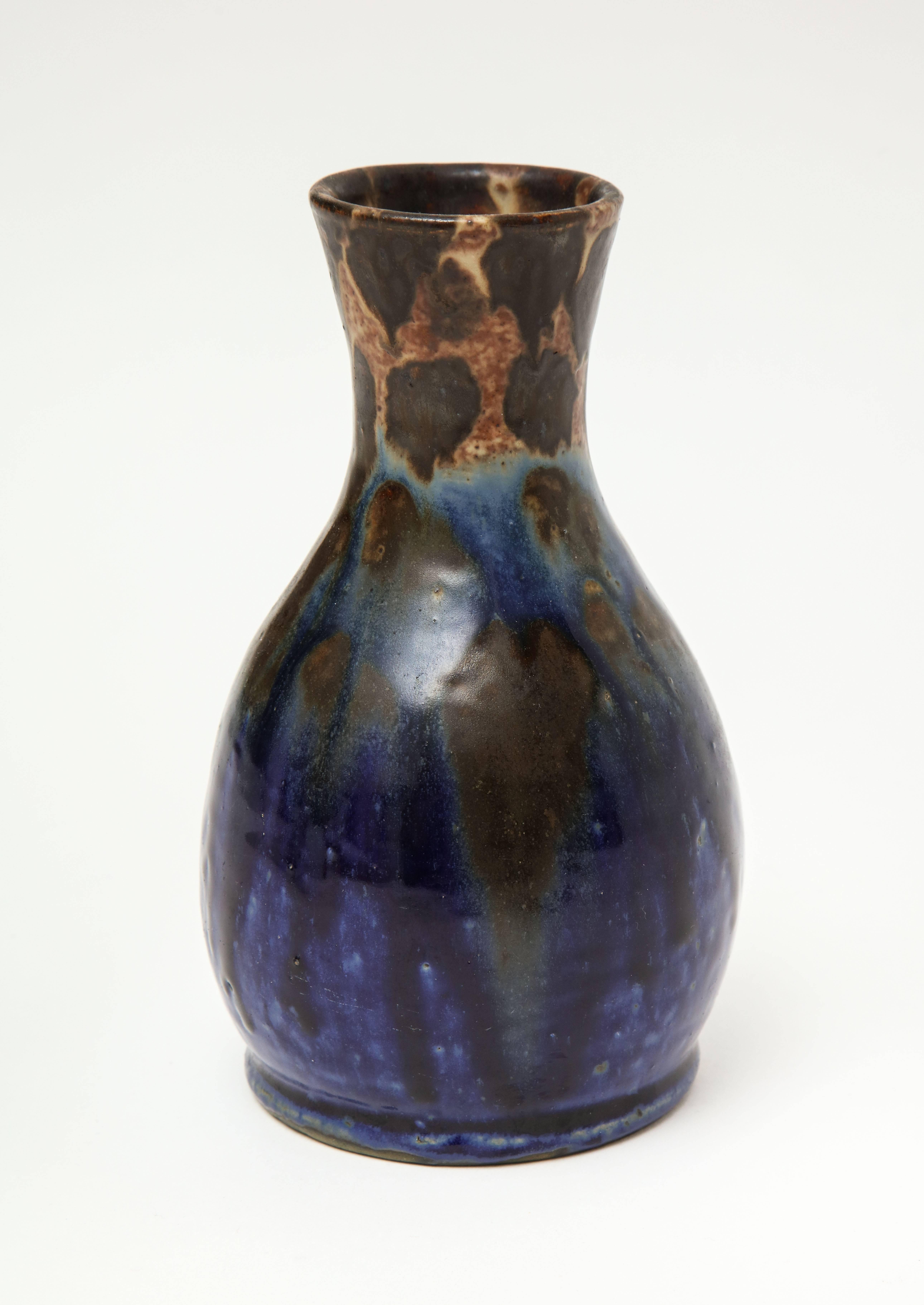 Brass Blue Brown Ceramics Tura Ice Bucket Pitcher French Italian Laborne Quimper Vase For Sale