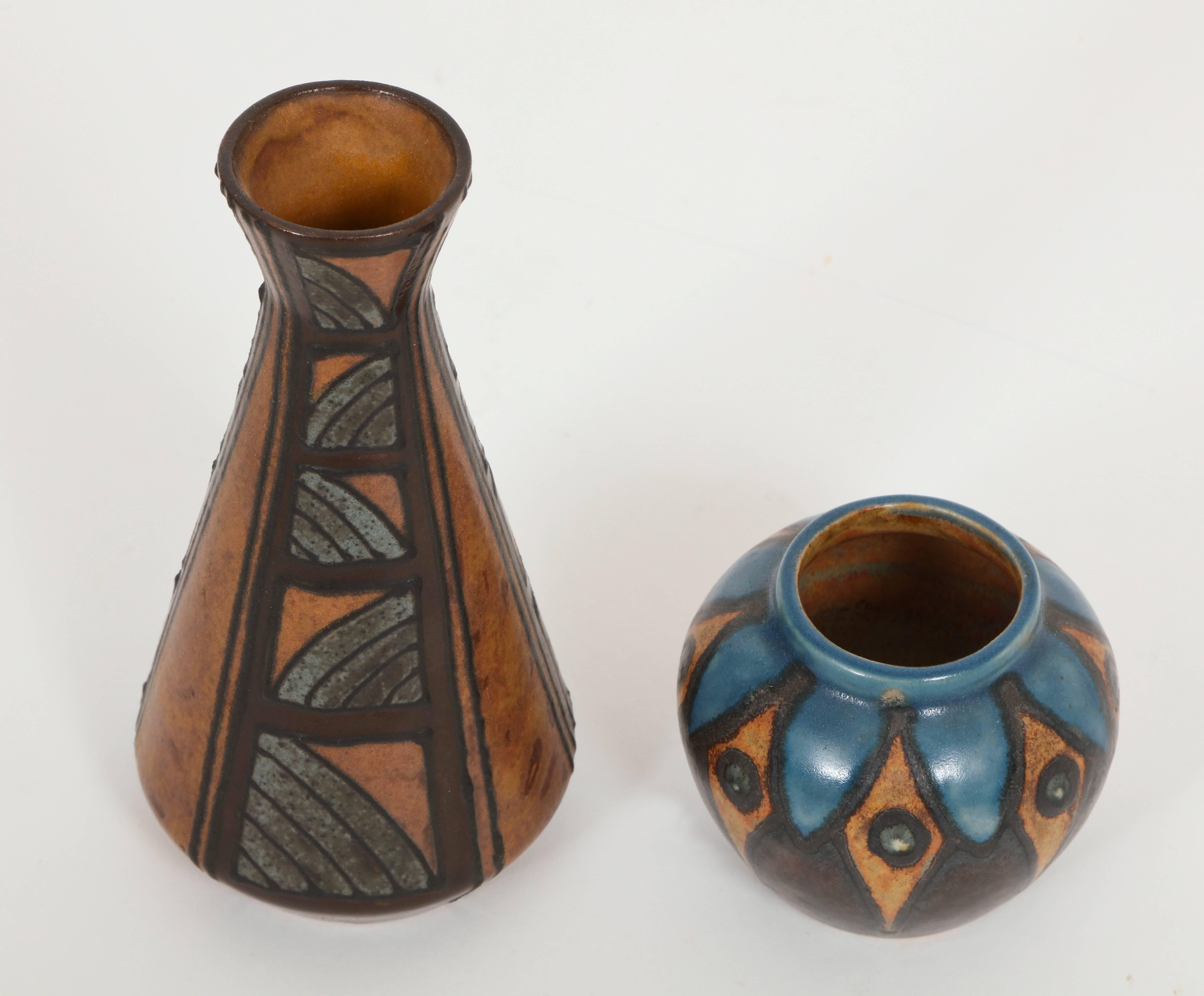Blue Brown Ceramics Tura Ice Bucket Pitcher French Italian Laborne Quimper Vase For Sale 4