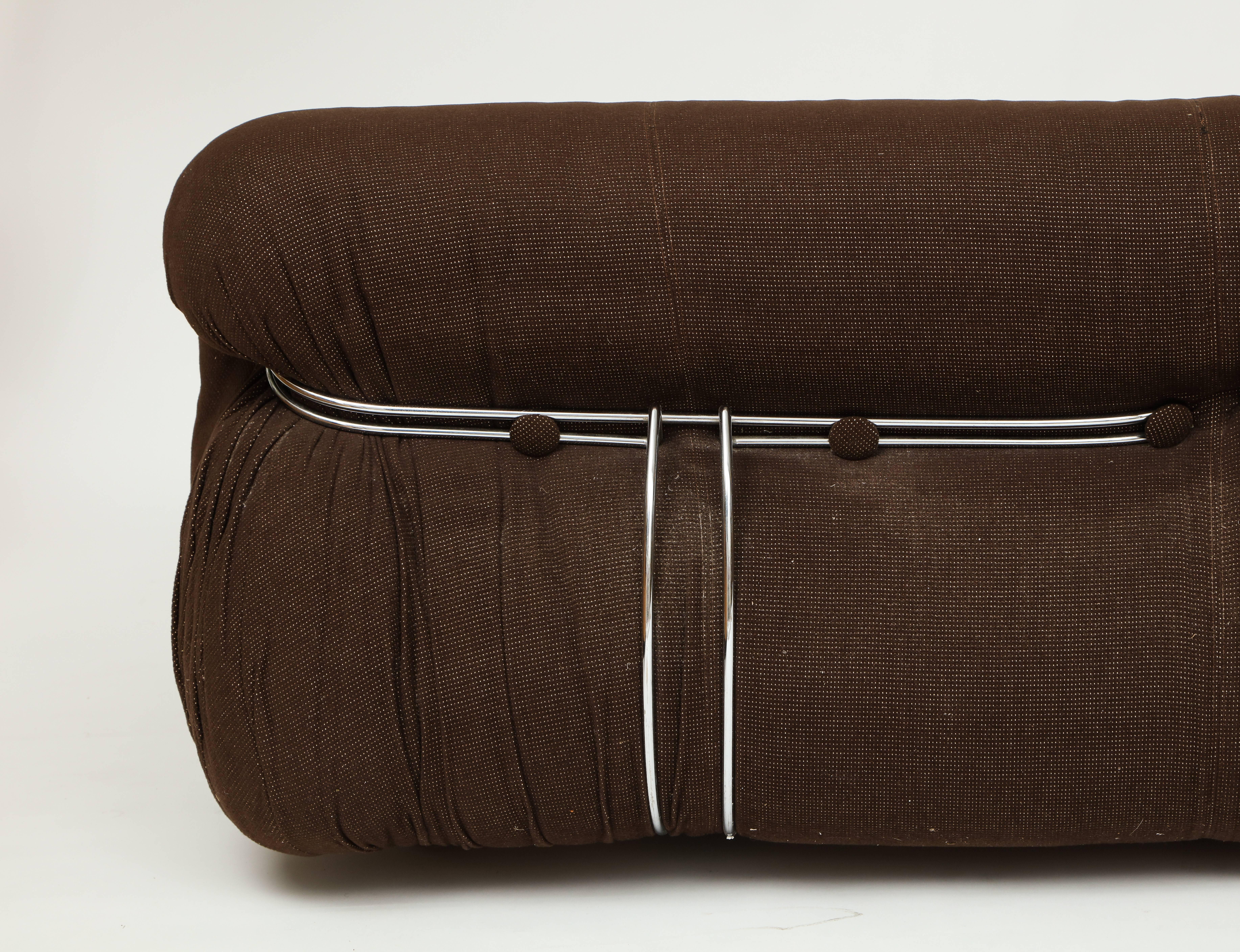 Soriana Settee Sofa Brown and Chrome Cassina Tobia Scarpa Italy 1970 Mid-Century In Good Condition In New York, NY