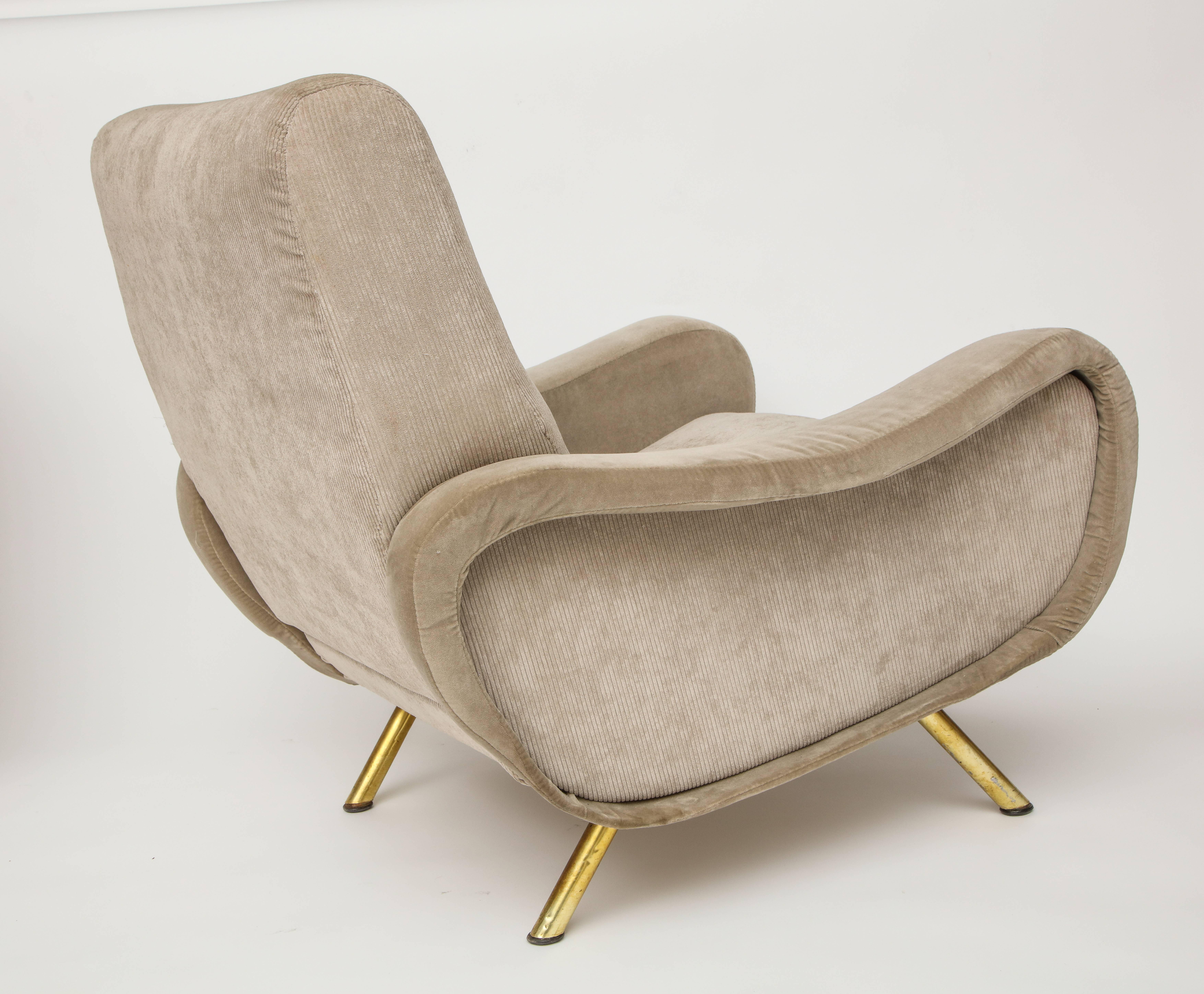 Zanuso Arflex Pair of Lady Chairs in Grey Beige Velvet Mid-Century, Italy, 1950s In Good Condition In New York, NY