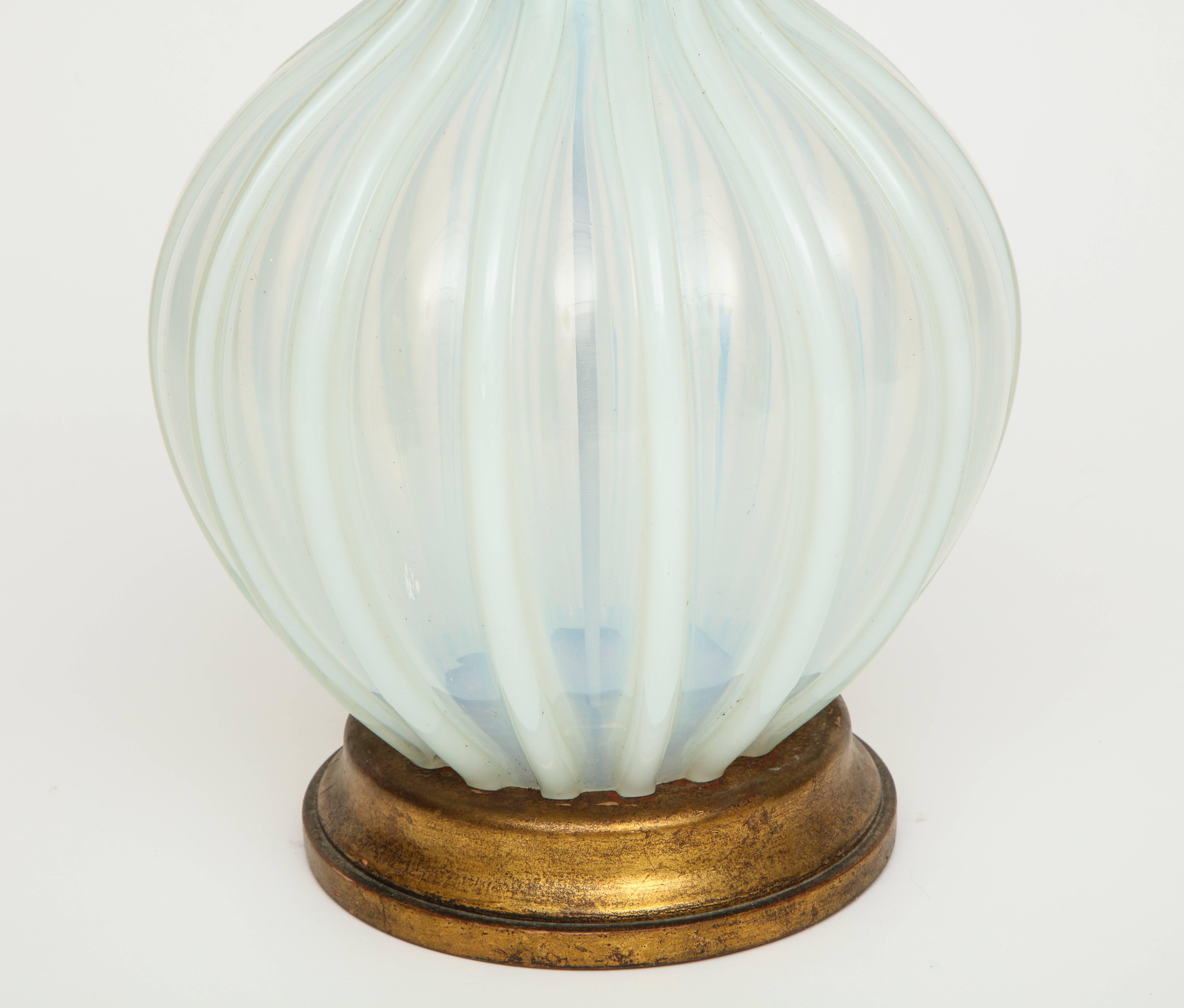 Mid-Century Modern Marbro Murano Opaline White Blue Midcentury Monumental Lamp, 1940s-1950s For Sale