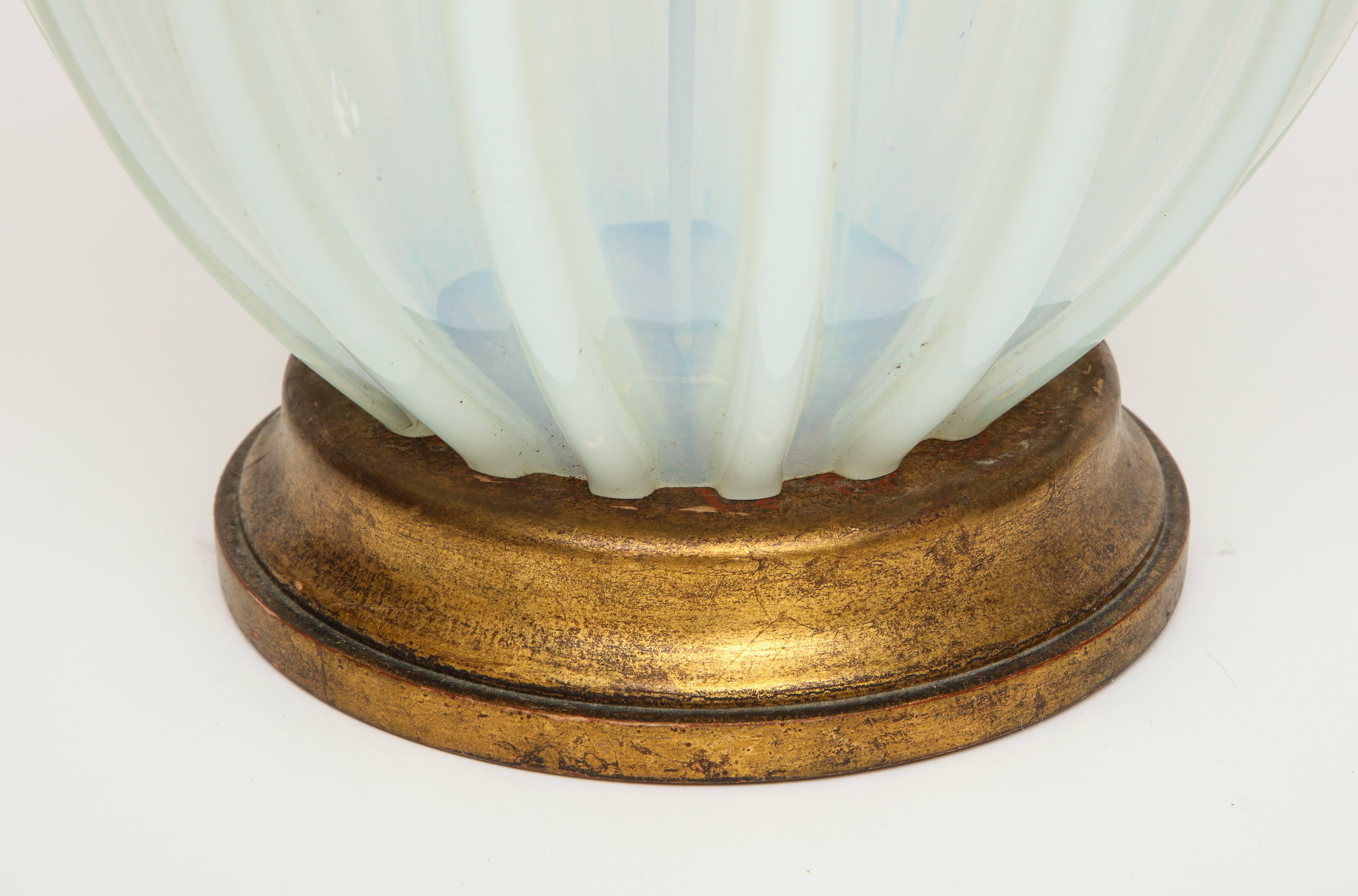 Marbro Murano Opaline White Blue Midcentury Monumental Lamp, 1940s-1950s In Good Condition For Sale In New York, NY