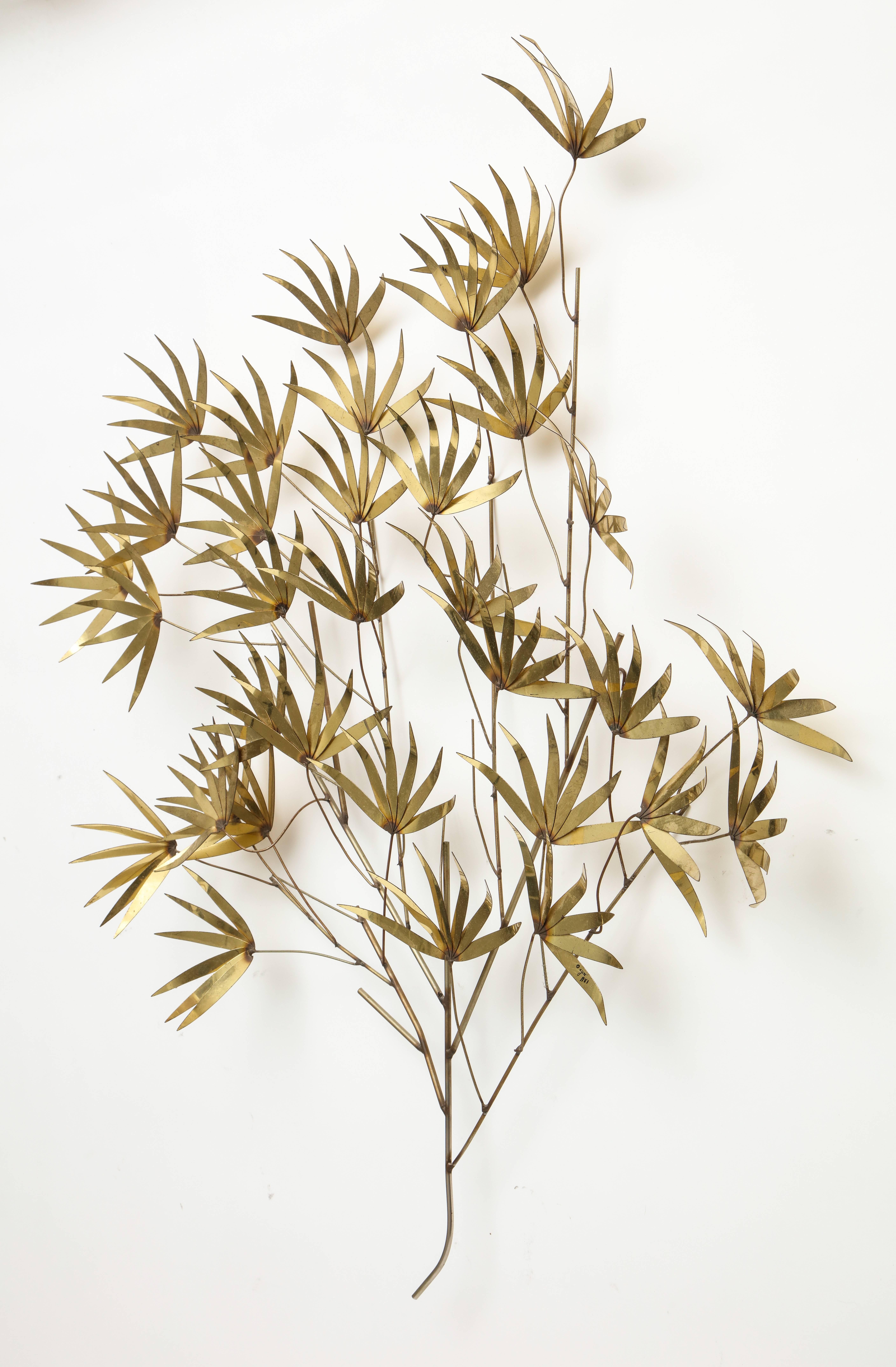 American Signed Curtis Jere Brass Flower Leaf Wall Sculpture 1960s, 1970s, 1980s