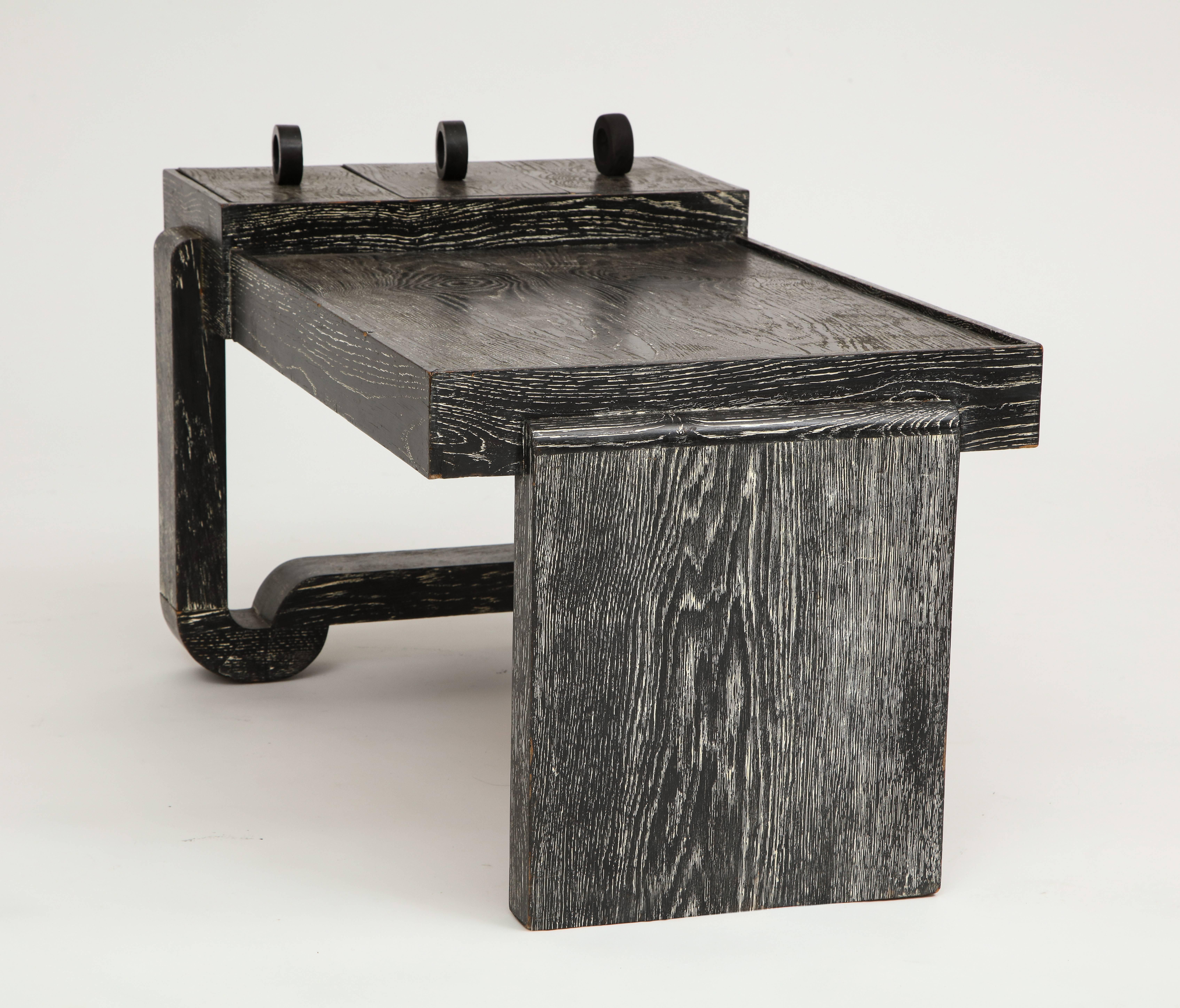 Francisque Chaleyssin cerused oak black white deco coffee table, 1940s-1950, France.

Sculptural modernist deco table by Francisque Chaleyssin. Lovely condition. Cerused oak. Rare.