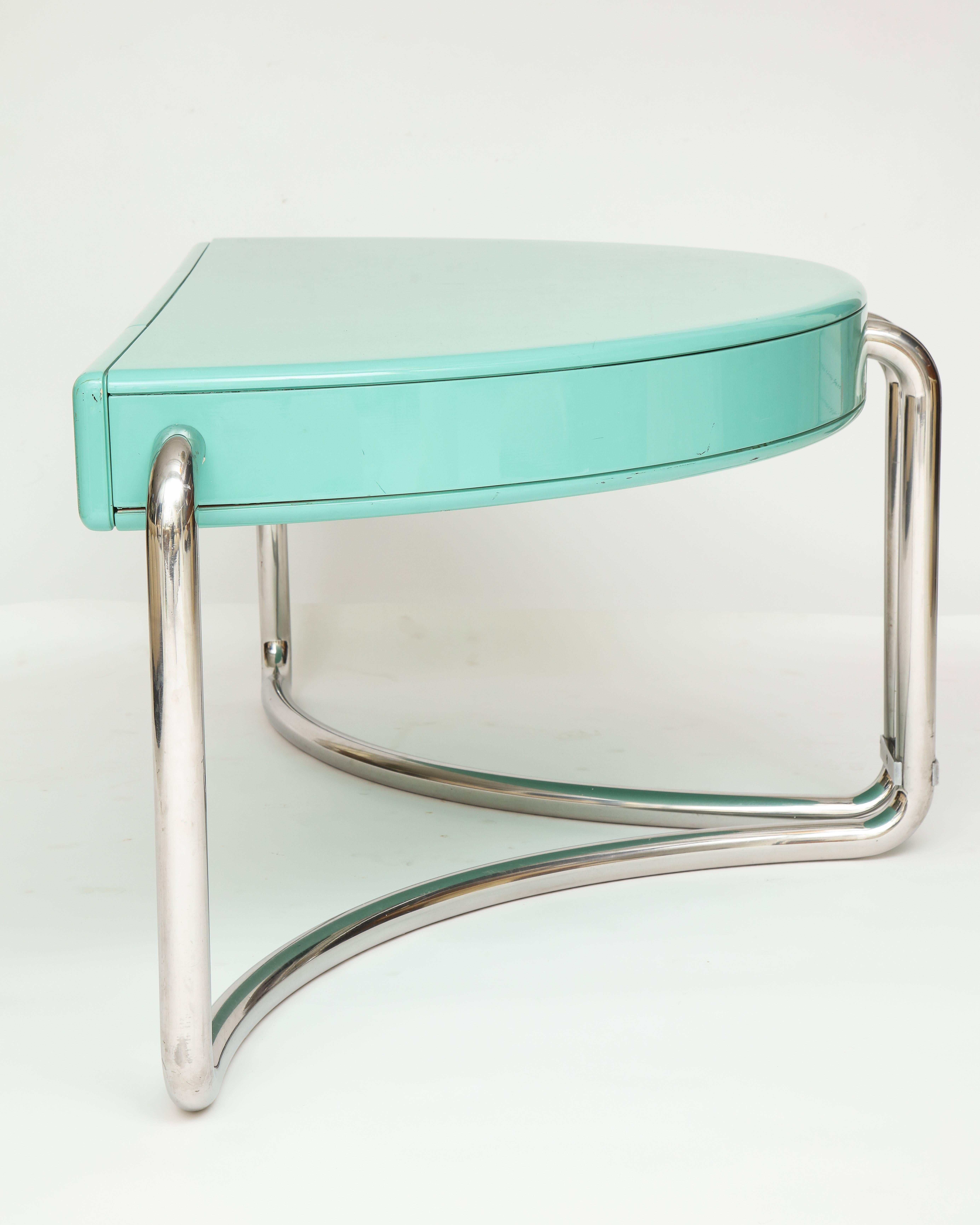 Mid-Century Modern Italian Chrome Lacquer Green Desk 1970s, Midcentury