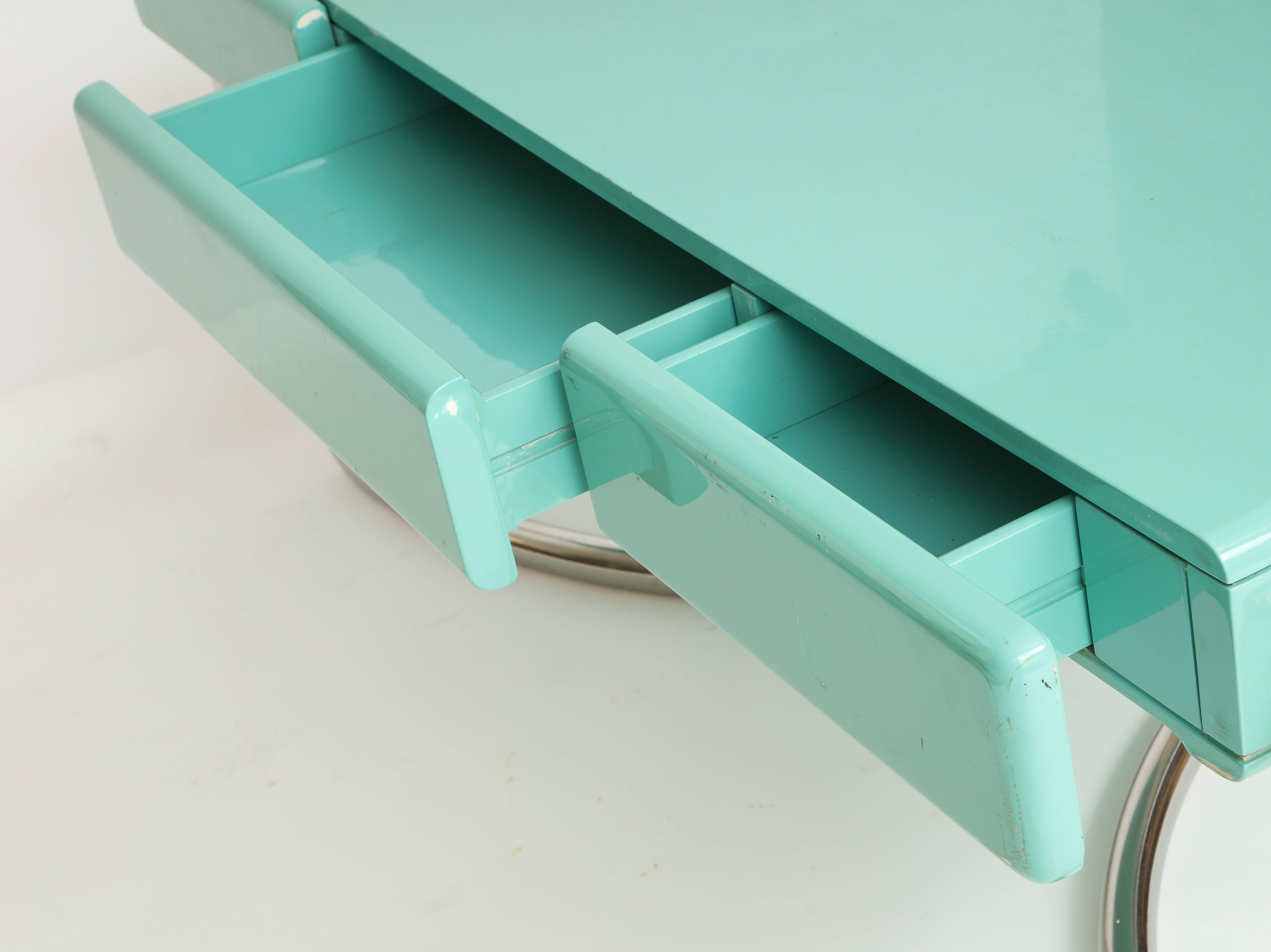 Italian Chrome Lacquer Green Desk 1970s, Midcentury 3