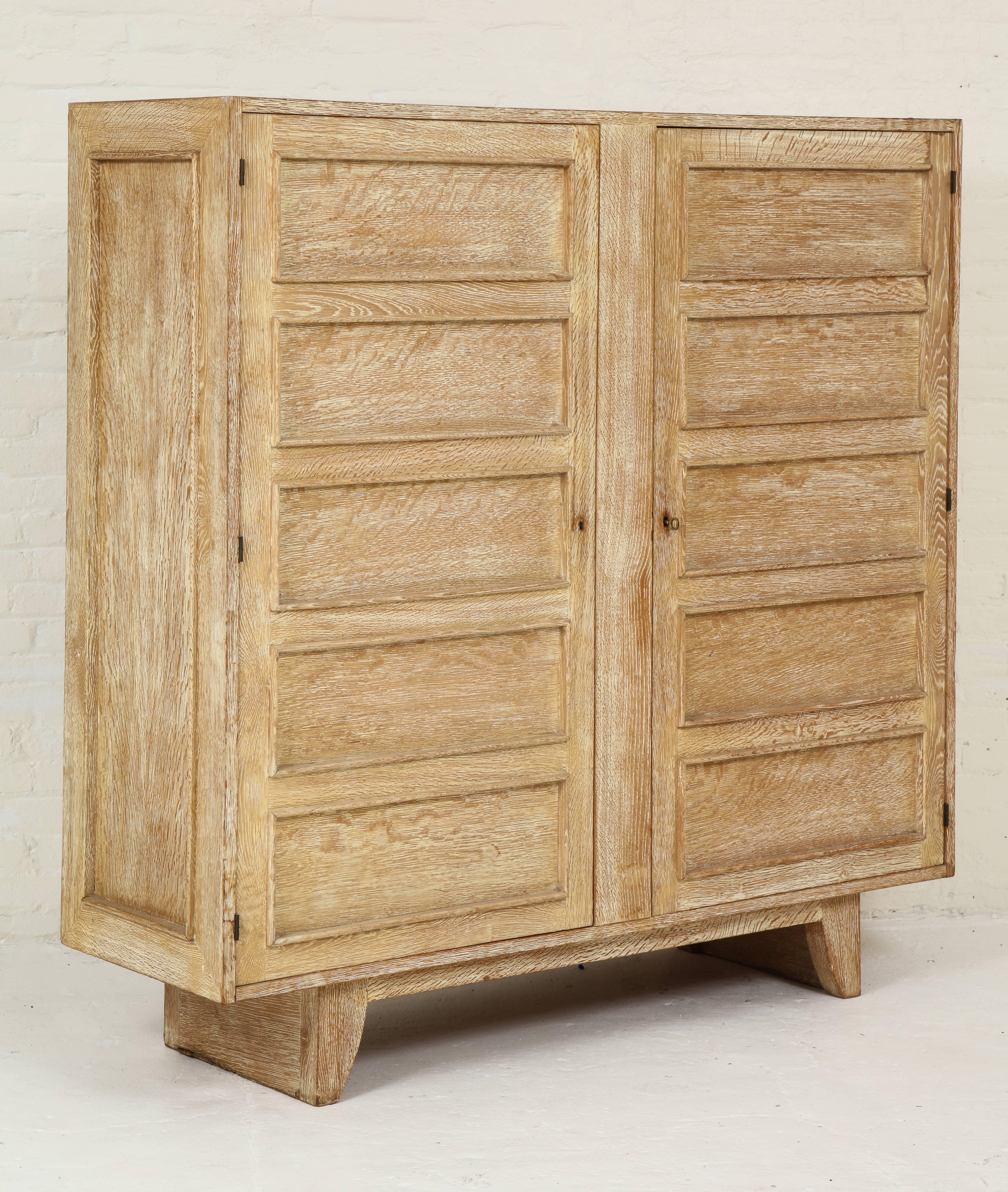 Mid-Century Modern Gouffe Deco Cerused Oak Cabinet France, 1940s, Mid-Century