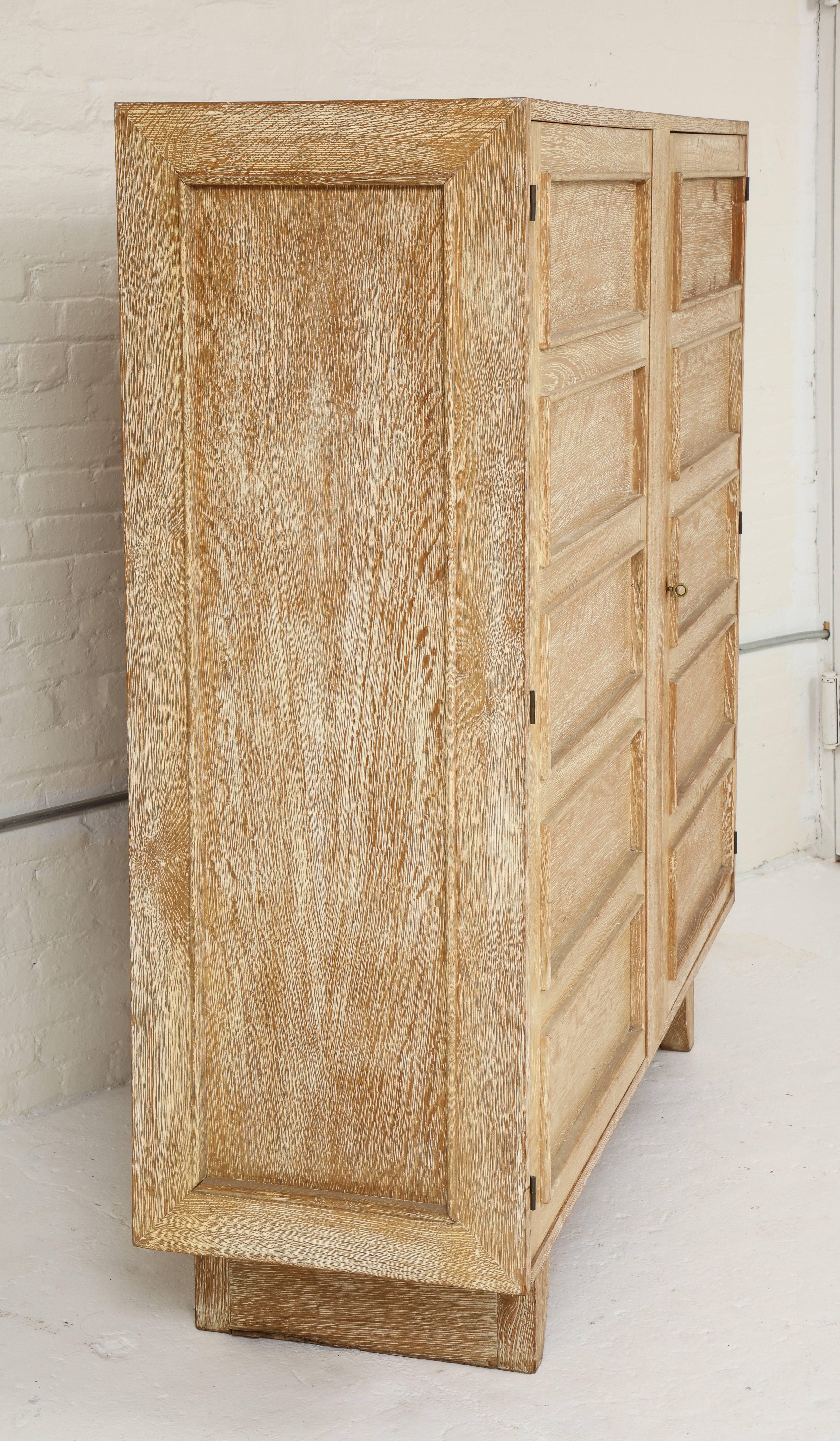 Gouffe Deco Cerused Oak Cabinet France, 1940s, Mid-Century In Good Condition For Sale In New York, NY