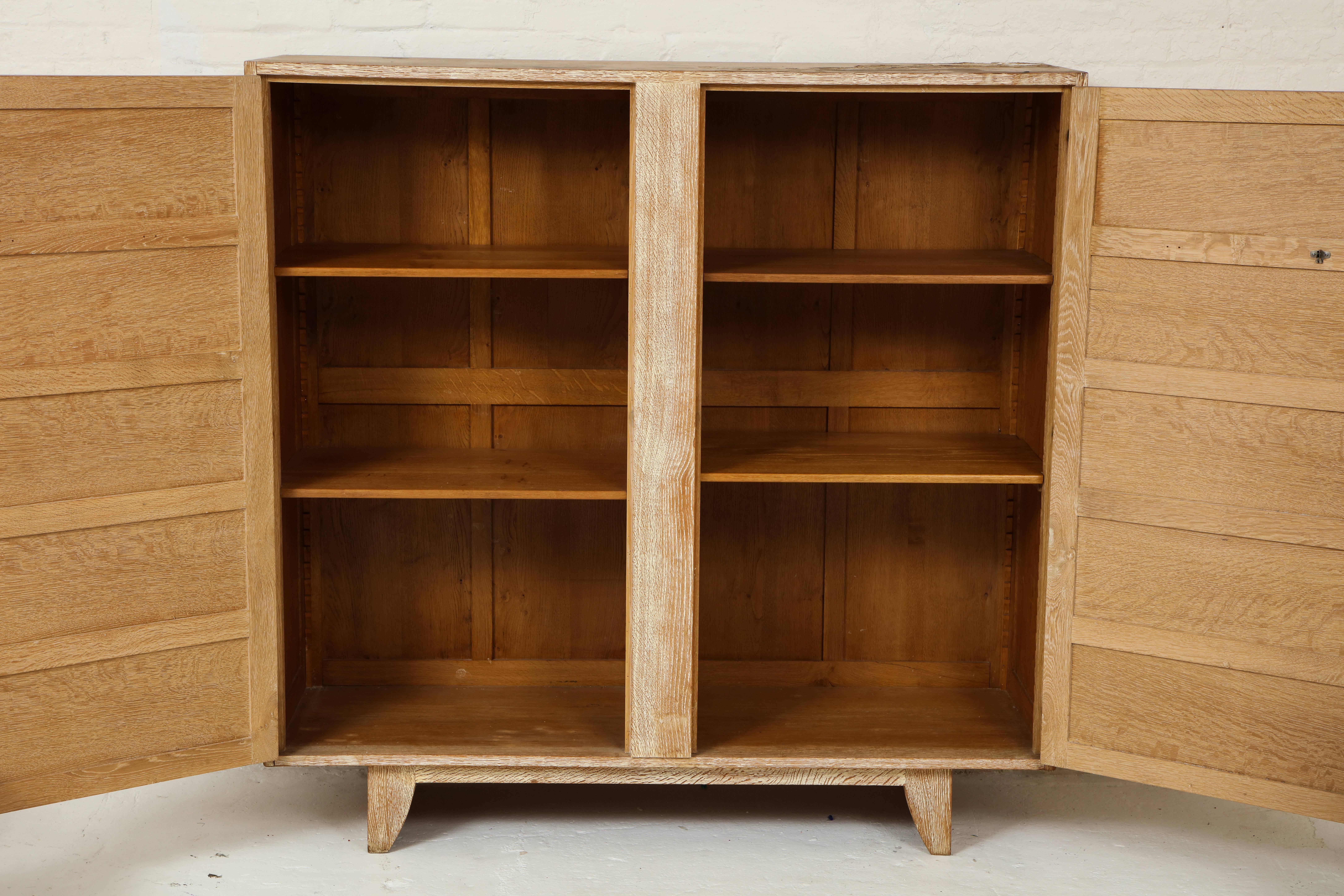 Mid-20th Century Gouffe Deco Cerused Oak Cabinet France, 1940s, Mid-Century For Sale