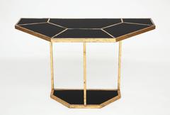 Gabriella Crespi Style Demi Lune Brass Black Console, Mid-Century, 1970s-1980s