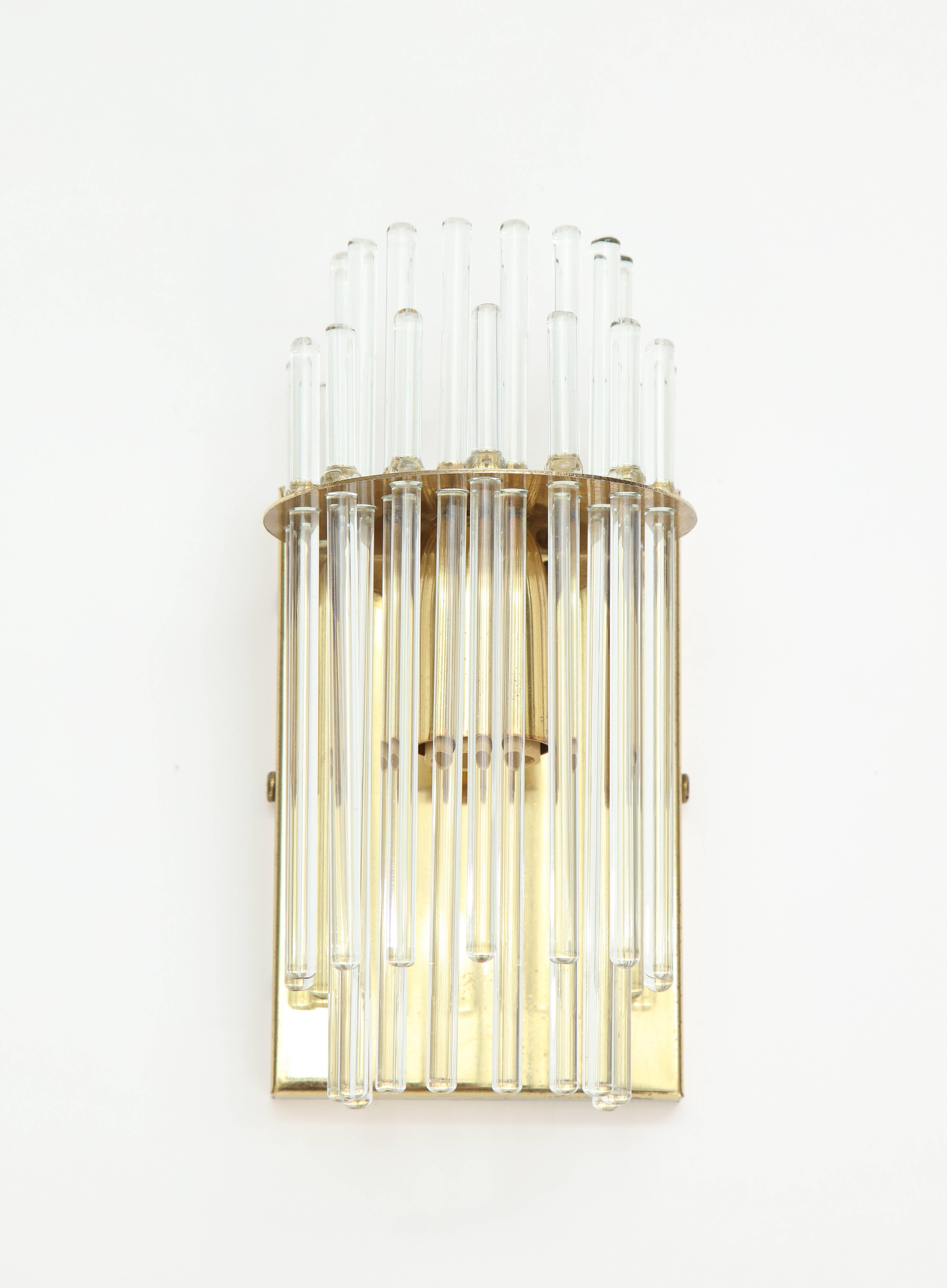 Mid-Century Modern Sciolari Glass Rod Brass italian Sconces, Mid-Century, 1960s