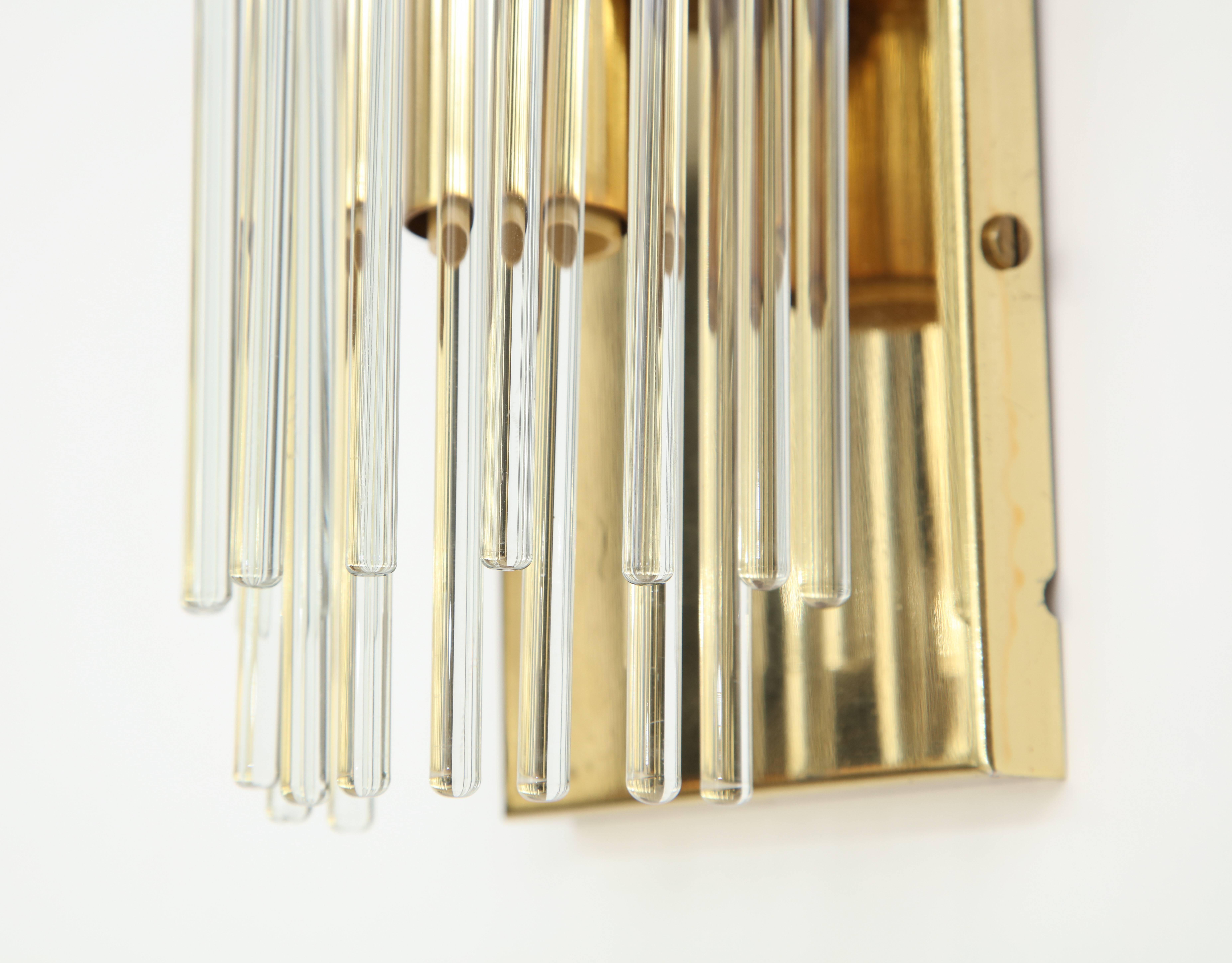 Italian Sciolari Glass Rod Brass italian Sconces, Mid-Century, 1960s