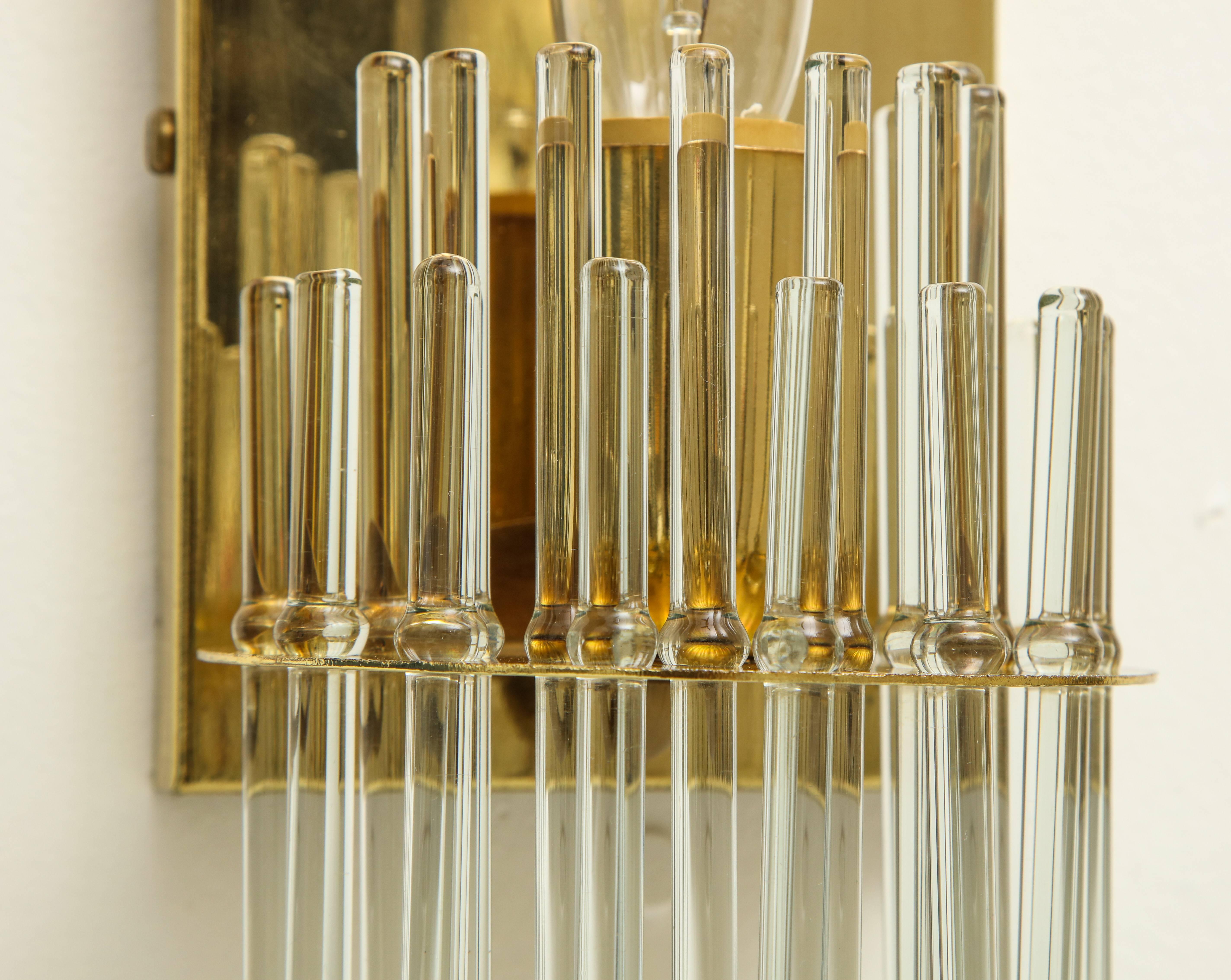 Sciolari Glass Rod Brass italian Sconces, Mid-Century, 1960s In Good Condition In New York, NY
