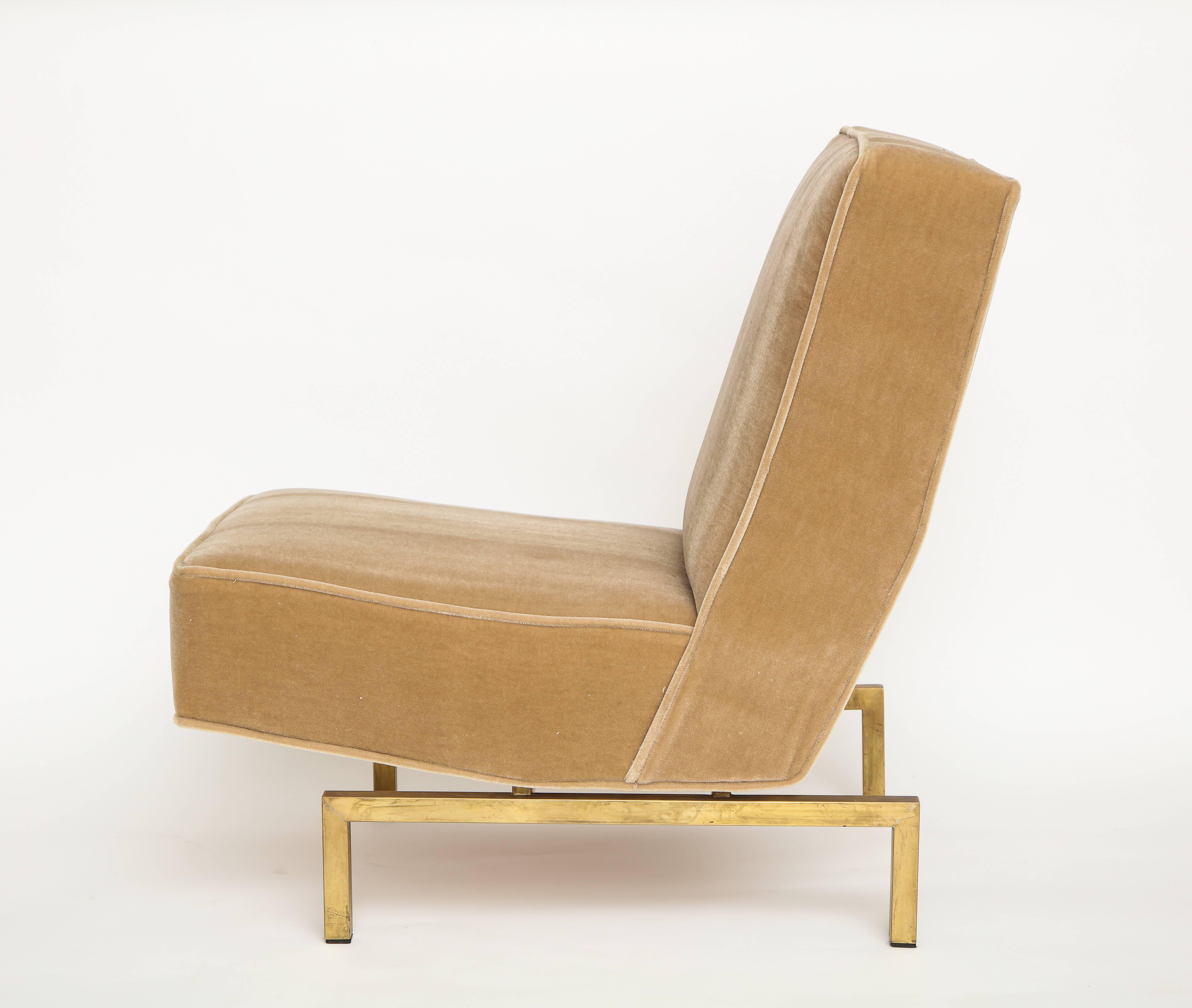 Mid-Century Modern Louis Paolozzi Gold Mid-Century Lounge Chairs on Brass Bases, France, 1950s