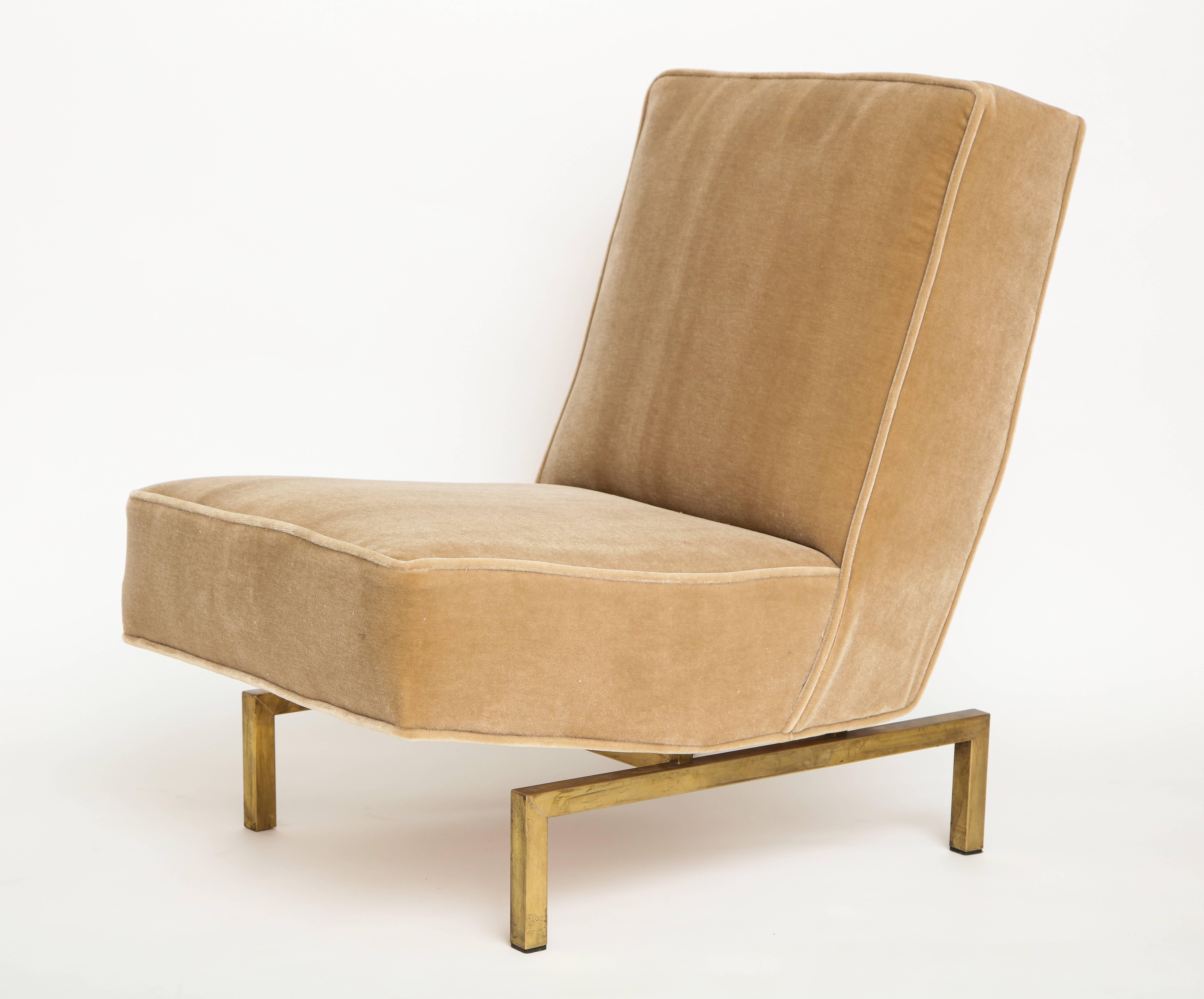 French Louis Paolozzi Gold Mid-Century Lounge Chairs on Brass Bases, France, 1950s