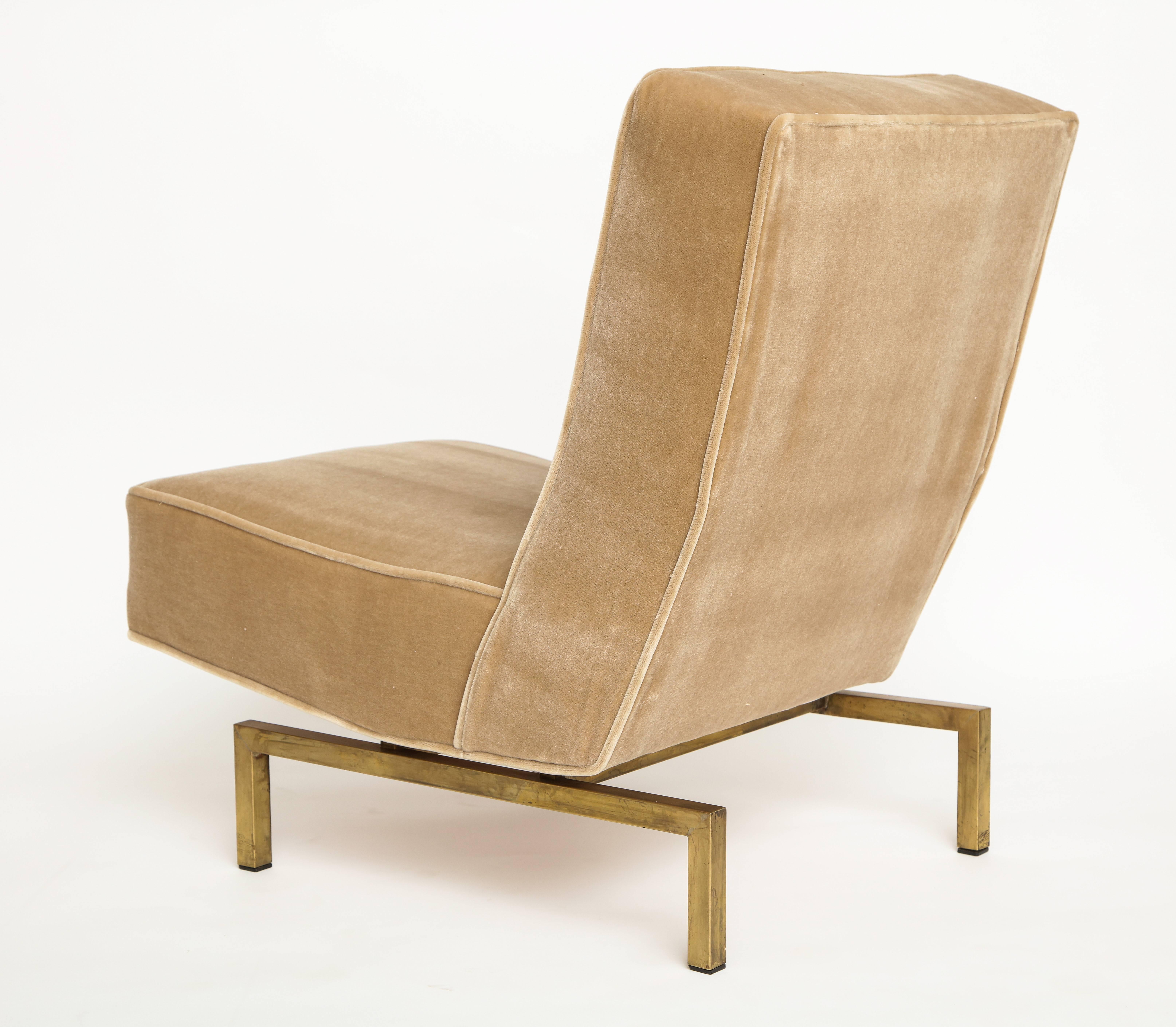 Mid-20th Century Louis Paolozzi Gold Mid-Century Lounge Chairs on Brass Bases, France, 1950s