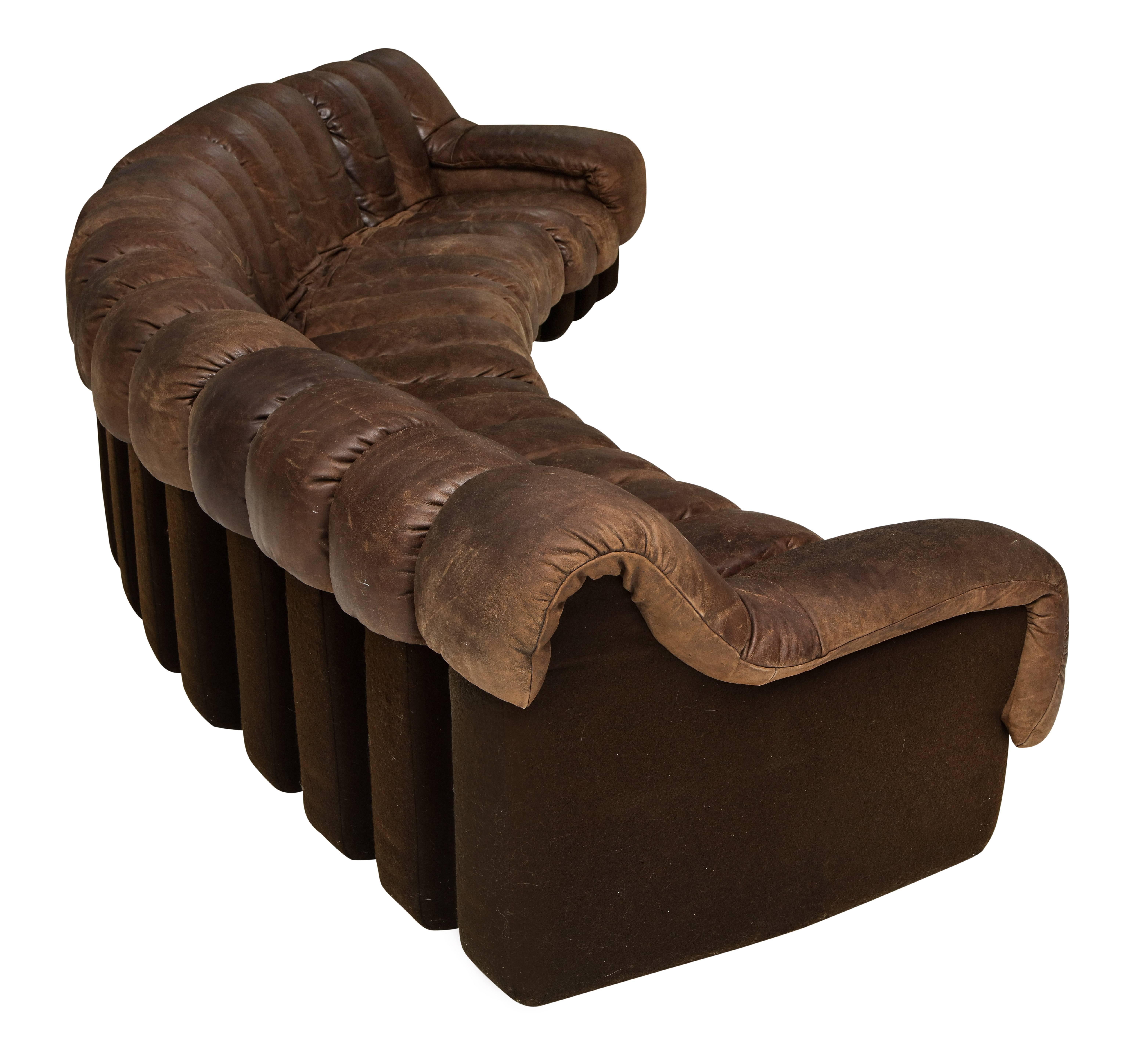 De Sede 600 Non Stop Chocolate Brown 18 Element Sofa, 1970s In Good Condition In New York, NY