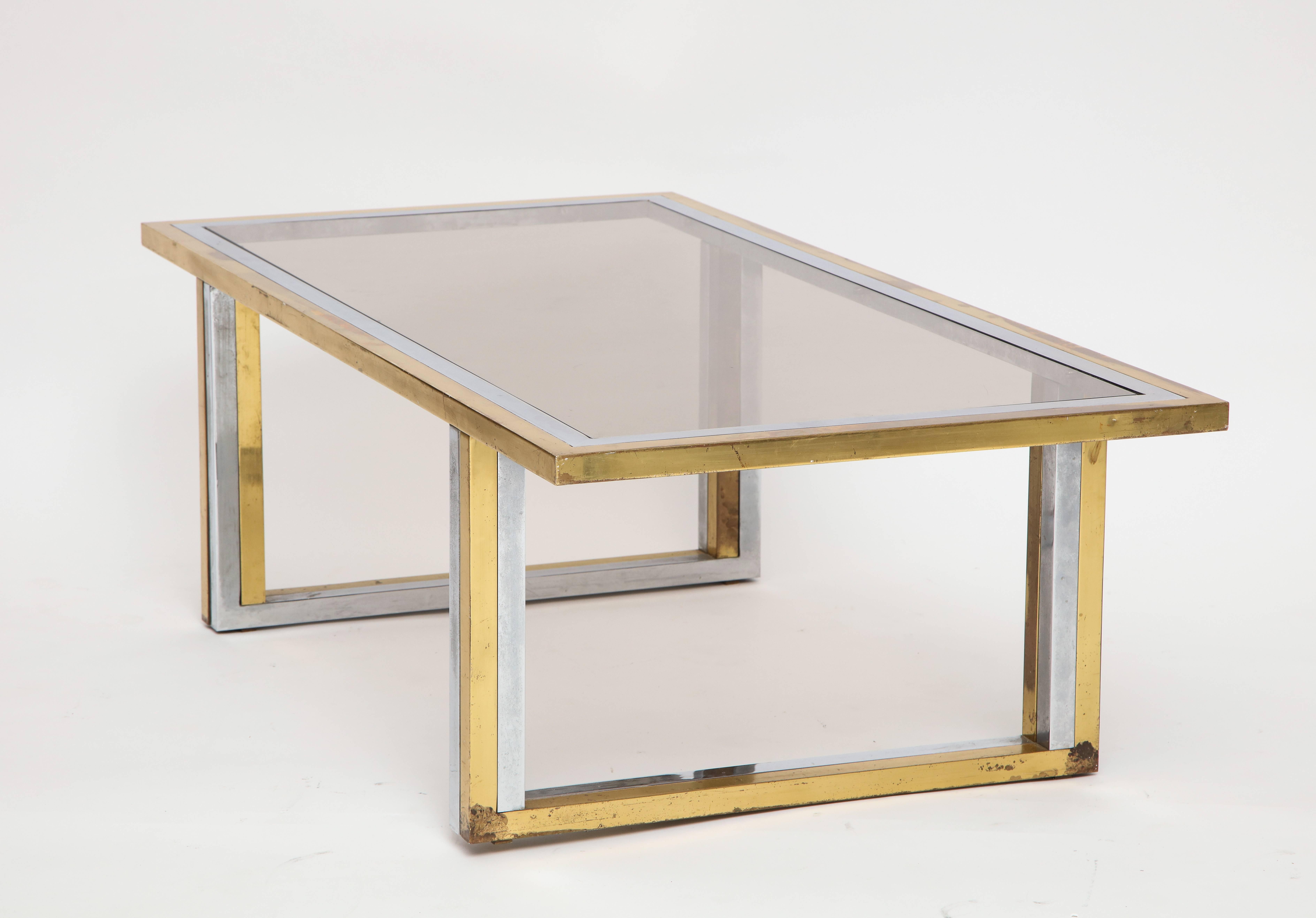 Romeo Rega Brass and Chrome Coffee Table, 1970s, Italy In Good Condition In New York, NY