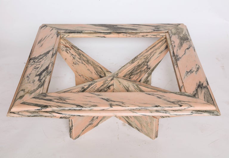 Pink Vintage Marble Coffee Square Coffee Table with Glass ...