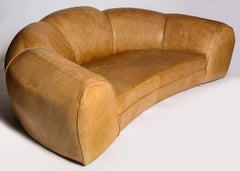 Polar Bear Monumental Cresent Brown Leather Sofa, France
