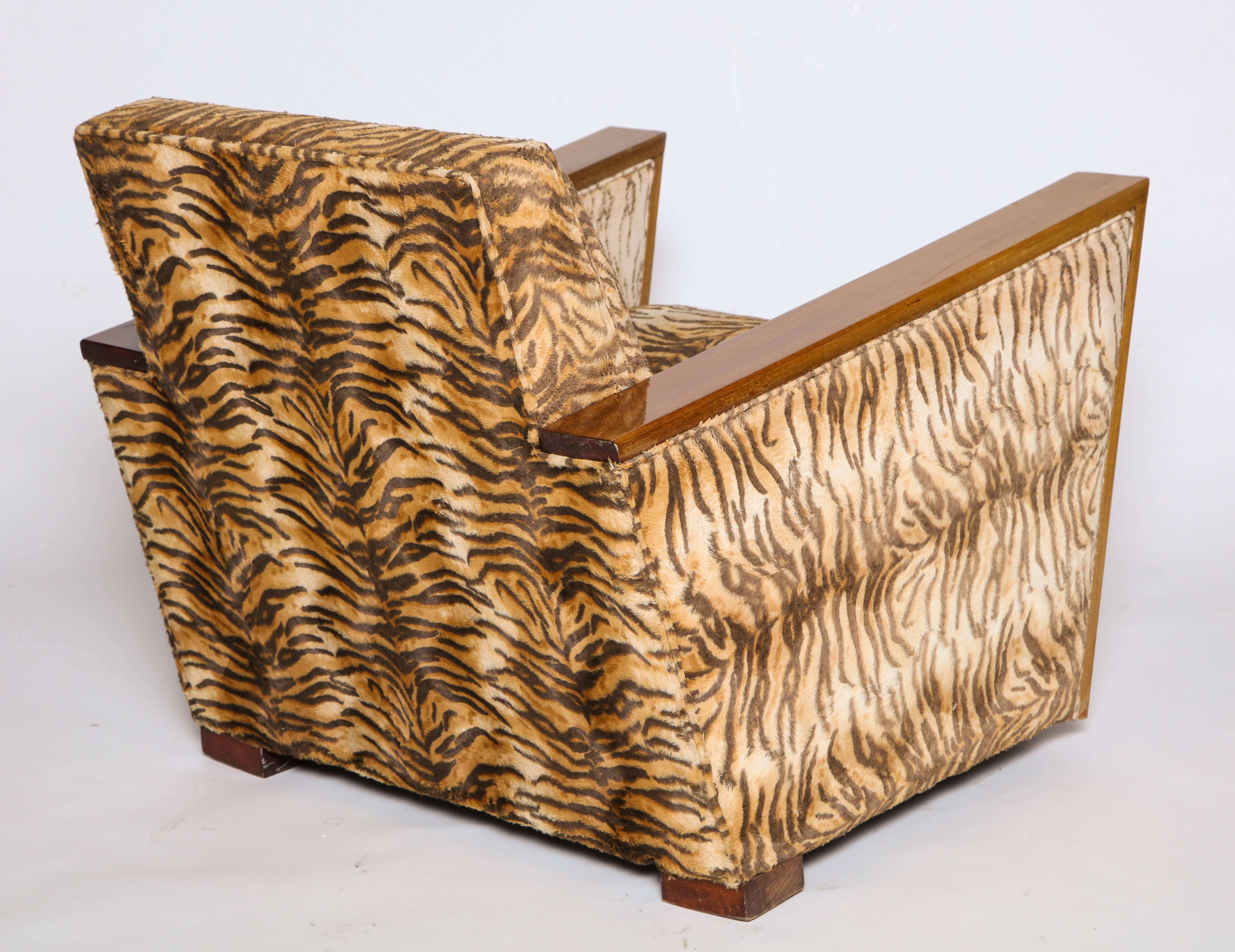 Deco Chic Animal Print Pair of Chairs, France, 1940s In Good Condition In New York, NY