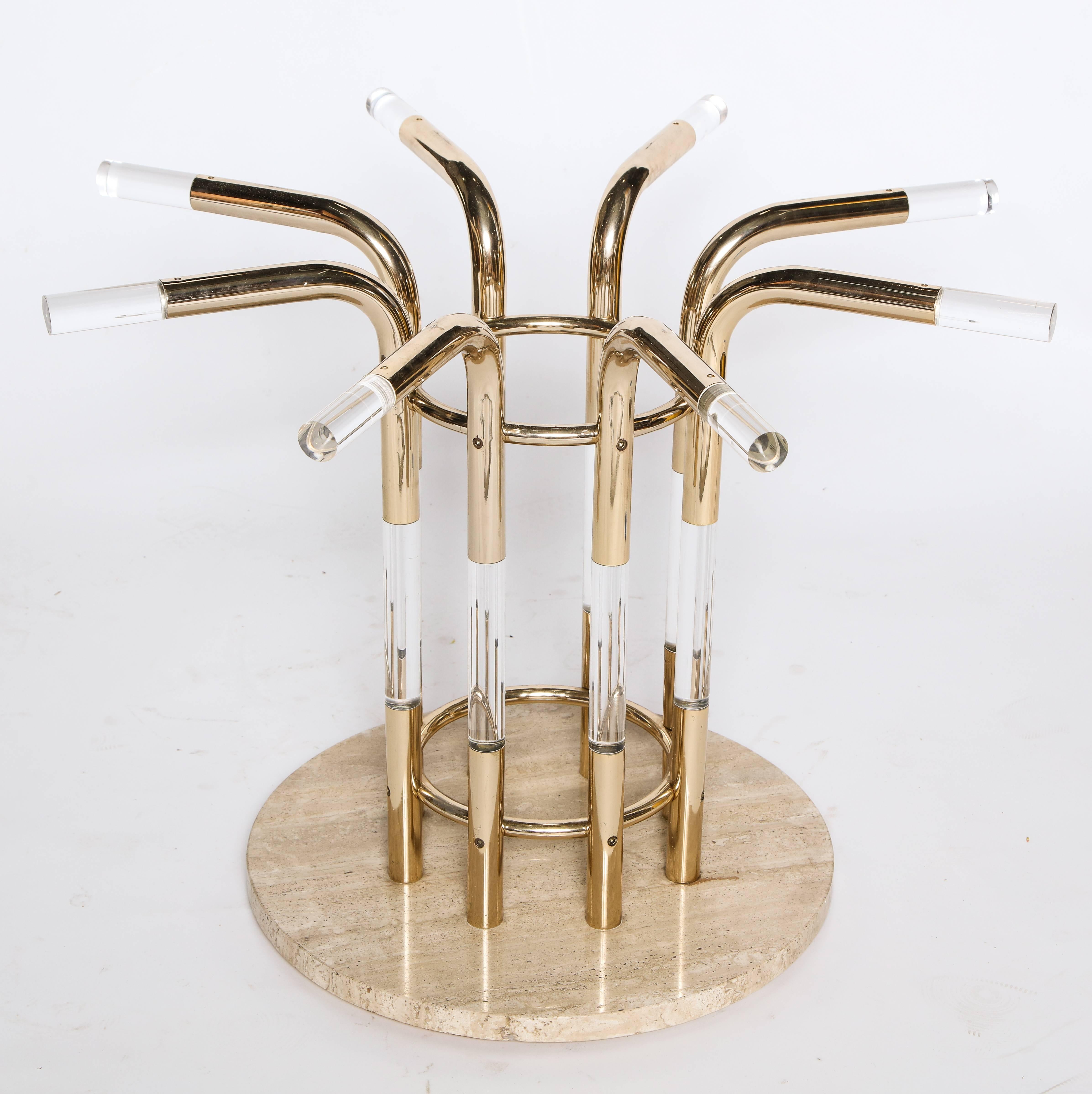 Mid-Century Modern Vintage Lucite Marble and Brass Centre or Dining Table, France, 1970s