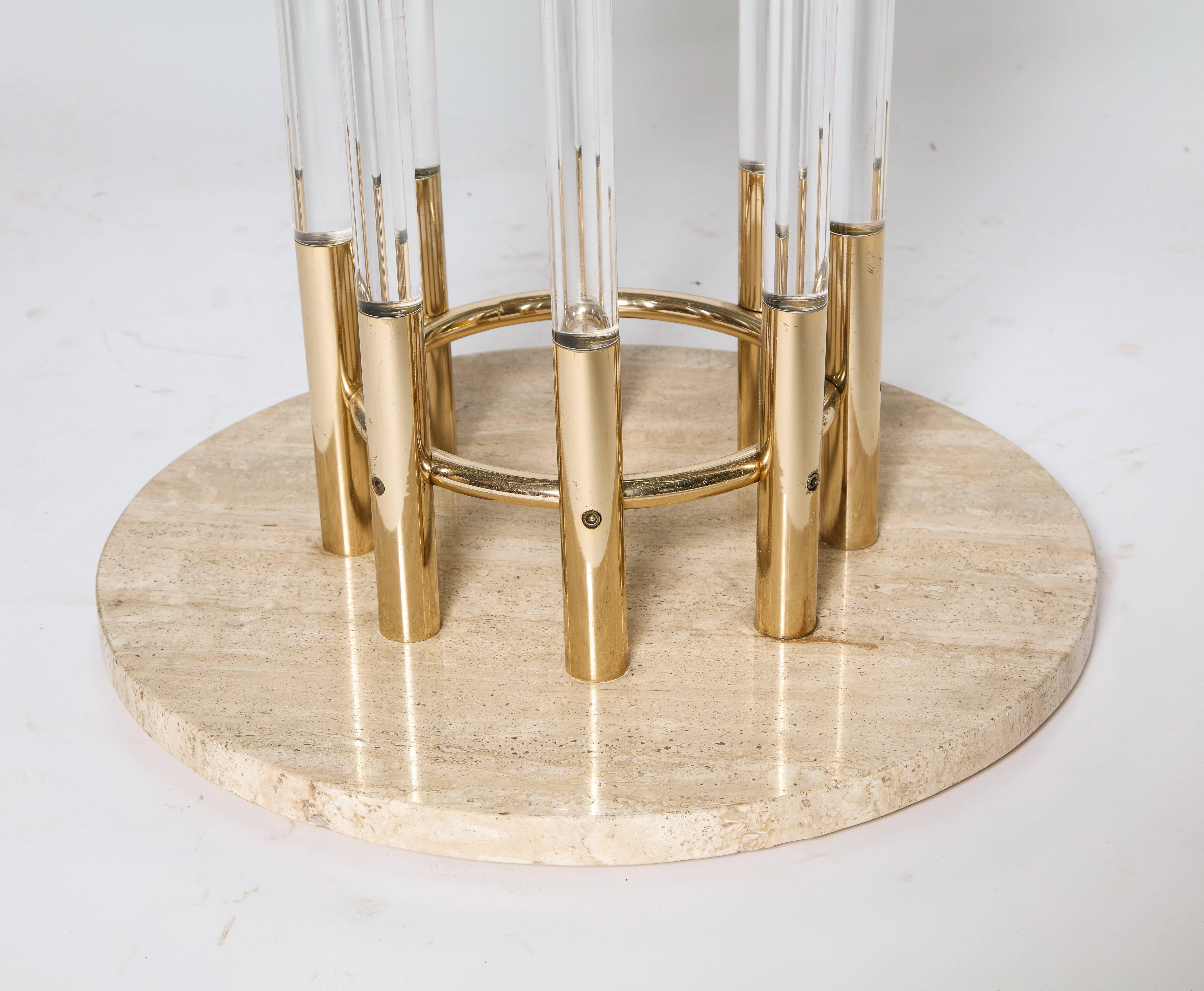 French Vintage Lucite Marble and Brass Centre or Dining Table, France, 1970s