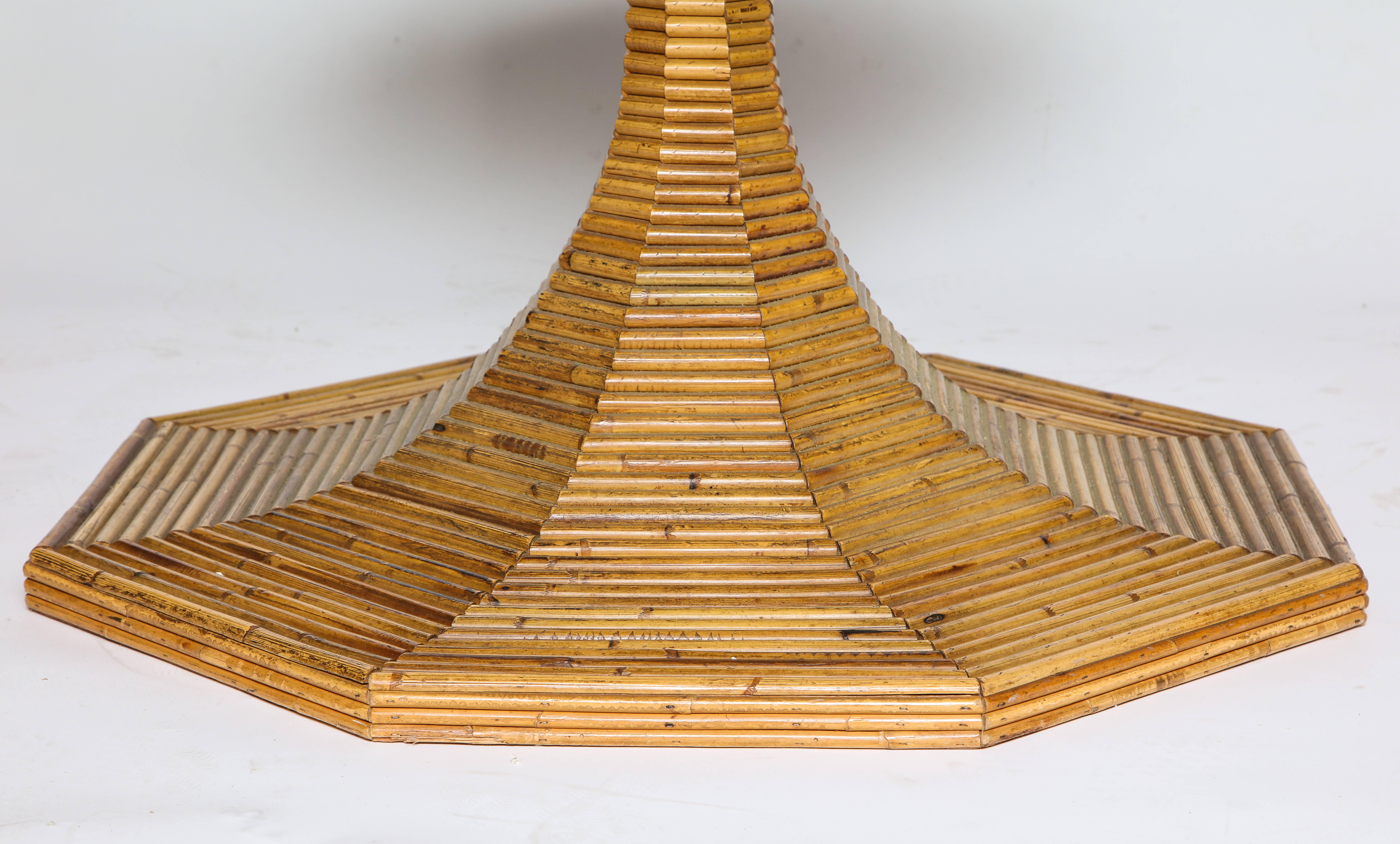 Mid-Century Modern Elegant Vivai del Sud Rattan Bamboo Round Dining or Centre Table, Italy, 1970s
