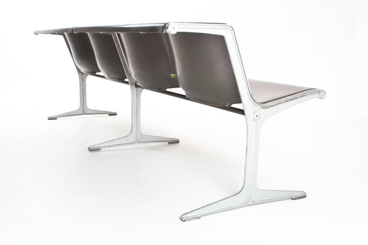 Friso Kramer designed this 1200 series four-seat in 1967 for Wilkhahn Germany, which became one of Wilkhahn’s most successful products for public spaces. This range became especially well known because it was used at the Olympic Games in Munich in