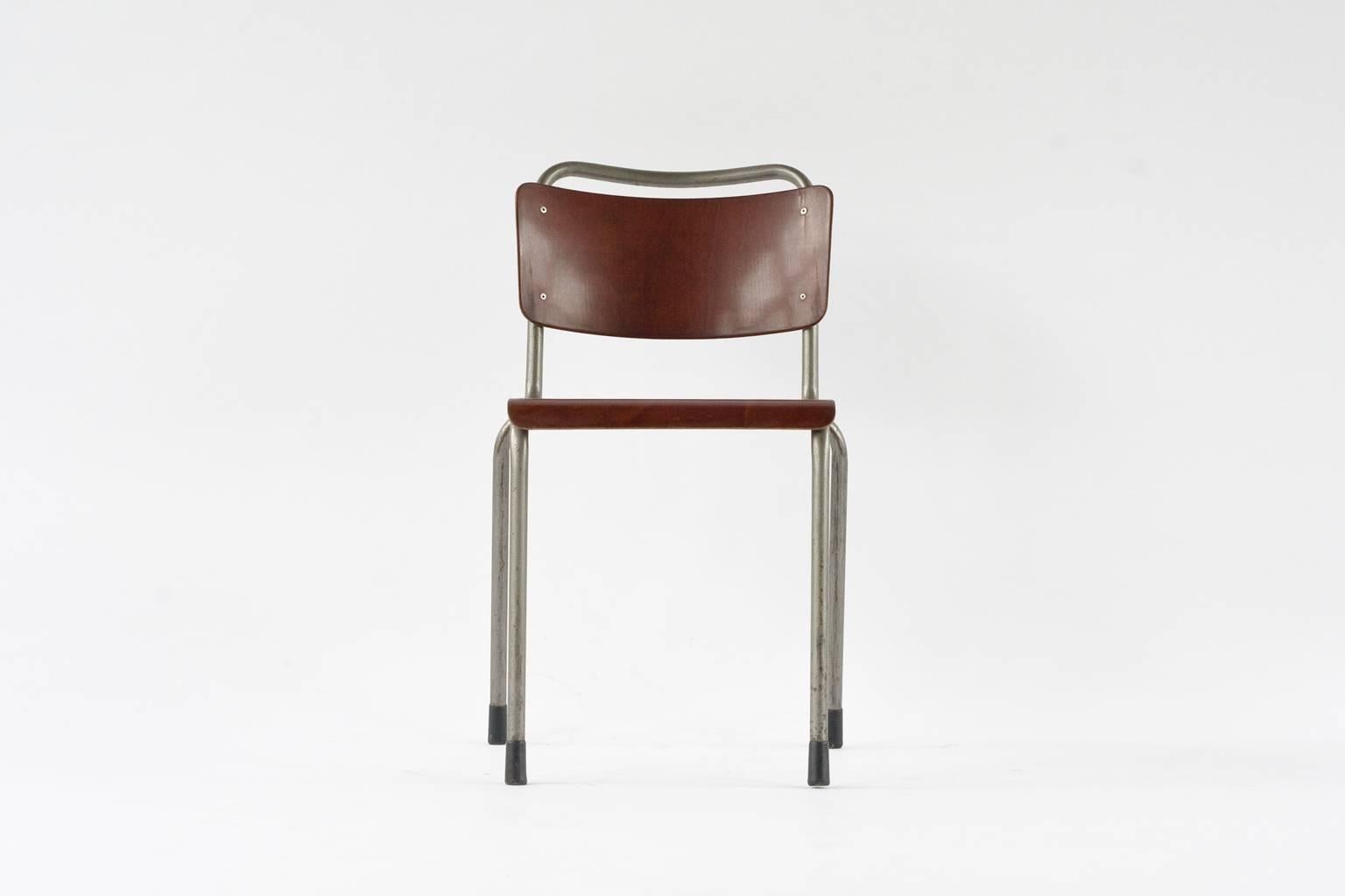Mid-20th Century Set of Eight Dutch Industrial W. H. Gispen School Chairs, 1952 Design