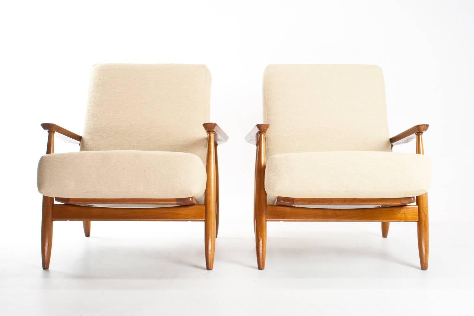 Scandinavian Modern Beautiful Pair of Danish Modern Easy Chairs 1960s, New Upholstered