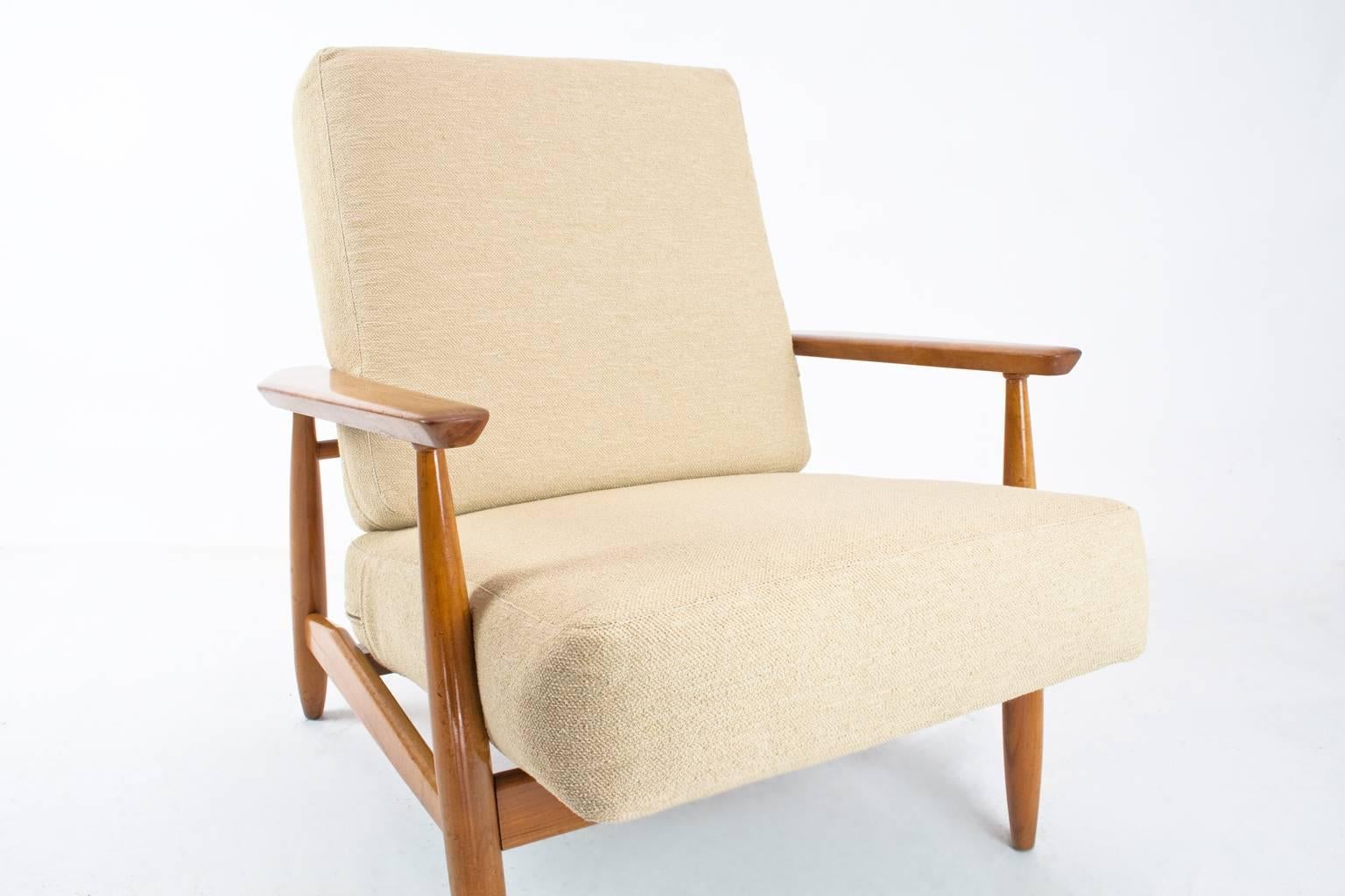Fabric Beautiful Pair of Danish Modern Easy Chairs 1960s, New Upholstered