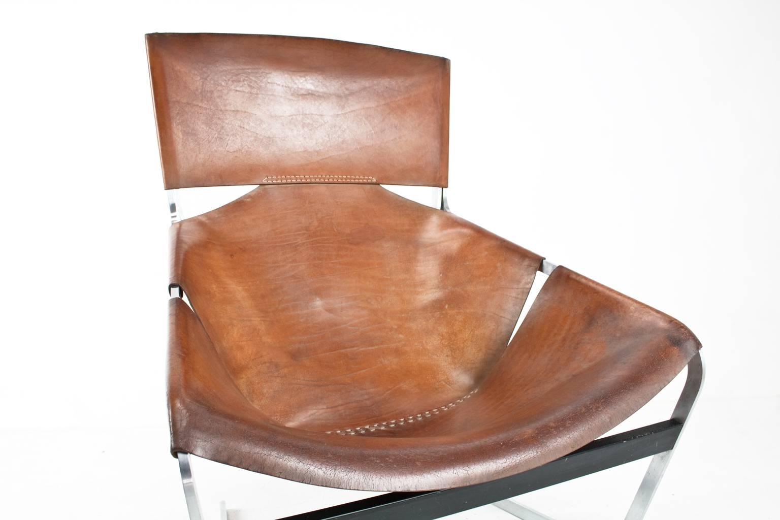 Dutch F444 Pierre Paulin Saddle Leather Lounge Chair for Artifort, Original 1969